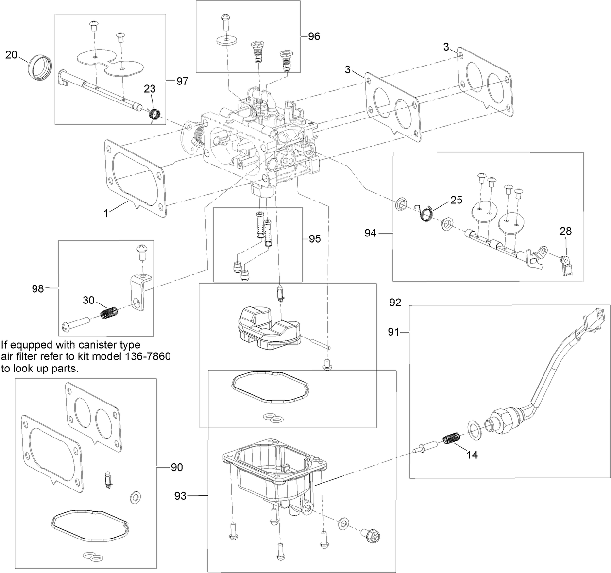 Carburetor Assembly No. 127-9289  with Non-Canister Style Air Filter