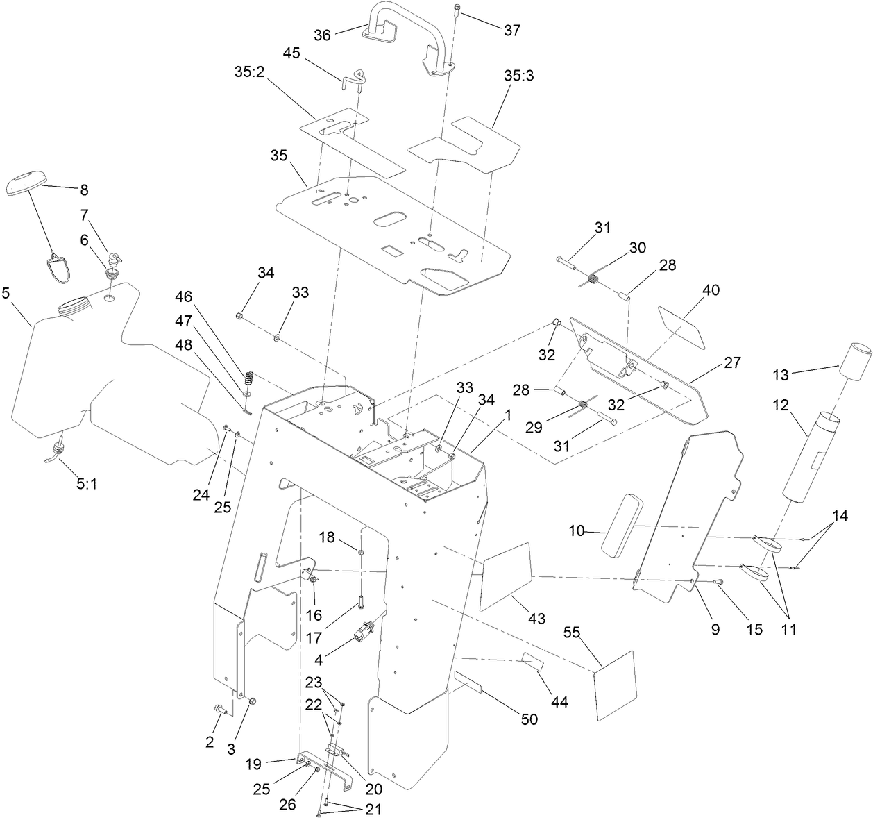 Tower, Control Panel and Fuel Tank Assembly