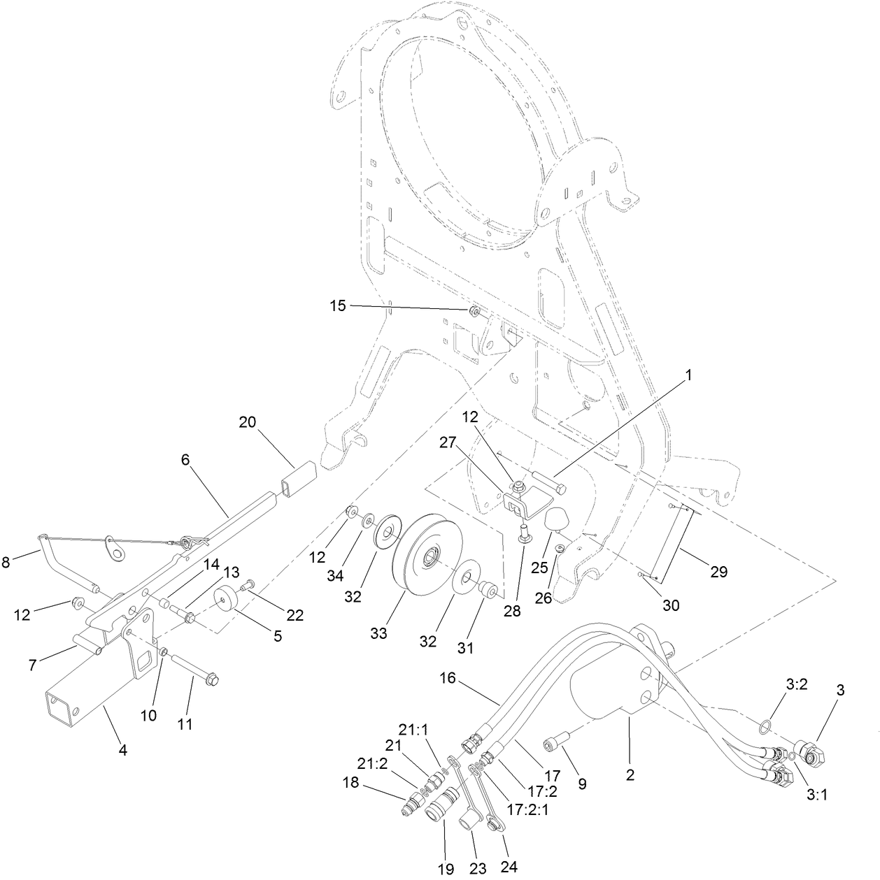 Blower Hitch, Motor and Pulley Assembly