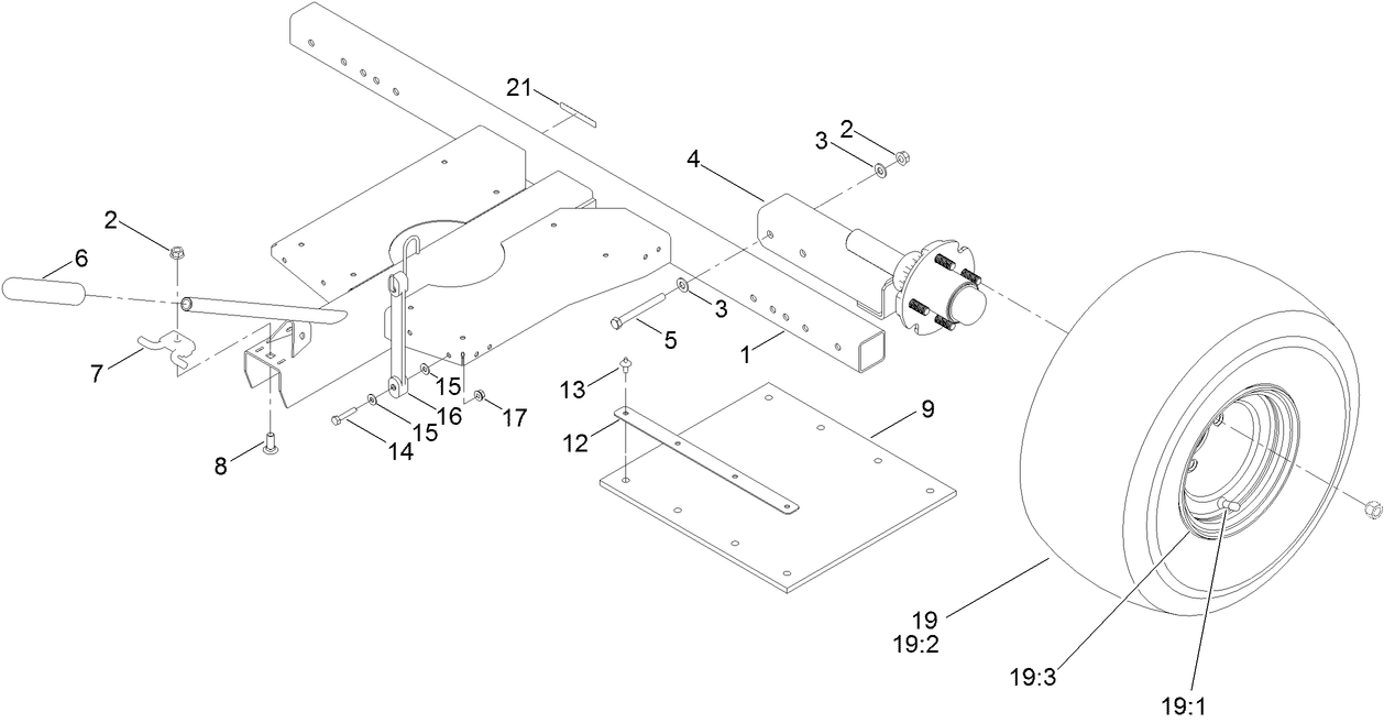Main Trailer, Hub and Wheel Assembly