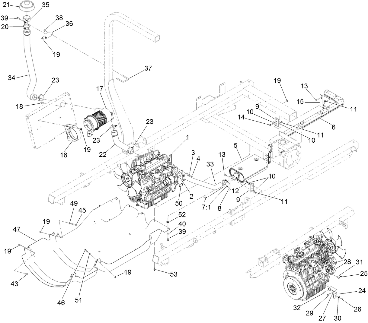 Engine, Exhaust and Air Cleaner Assembly