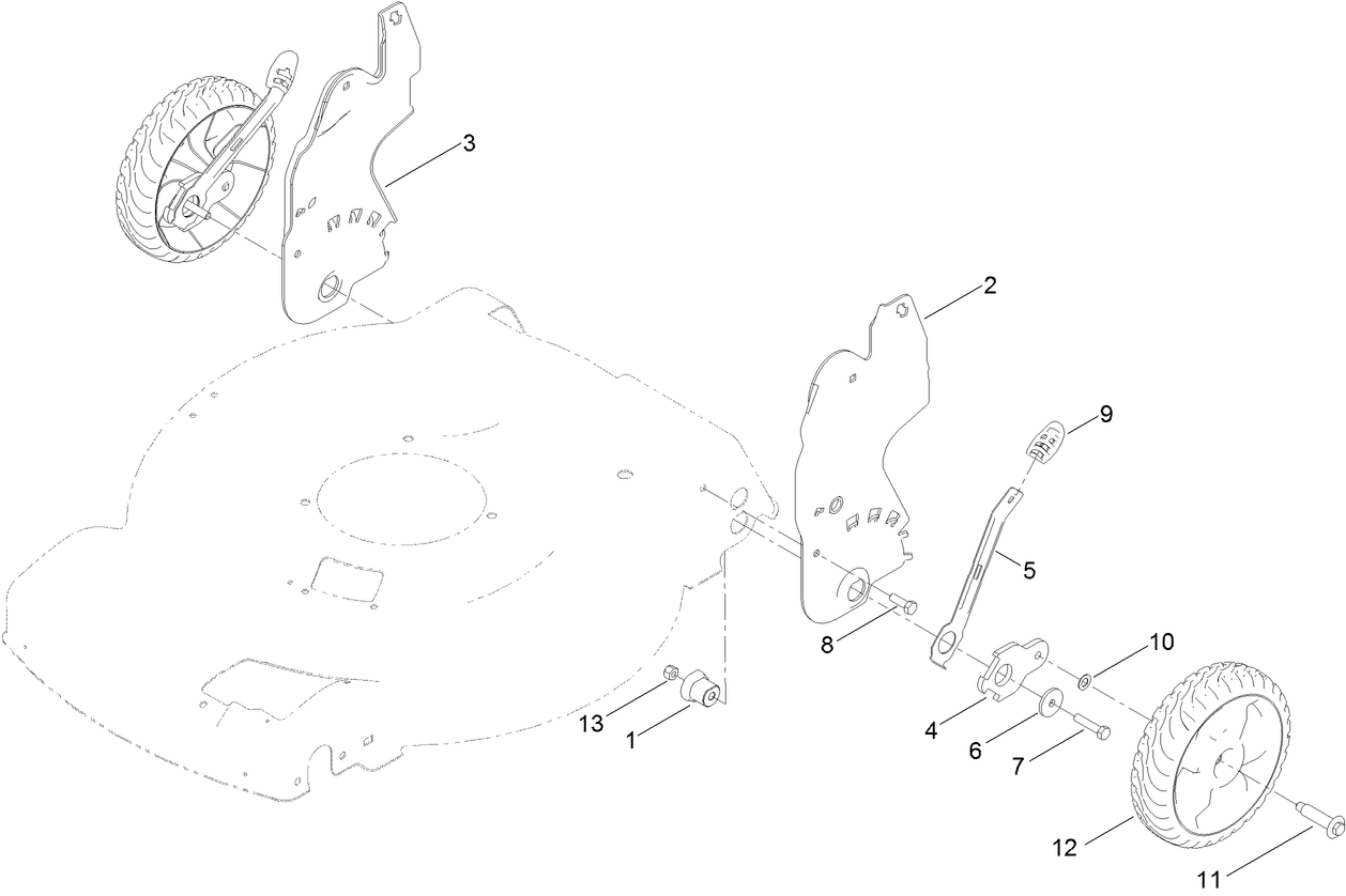 Rear Wheel and Height-of-Cut Assembly