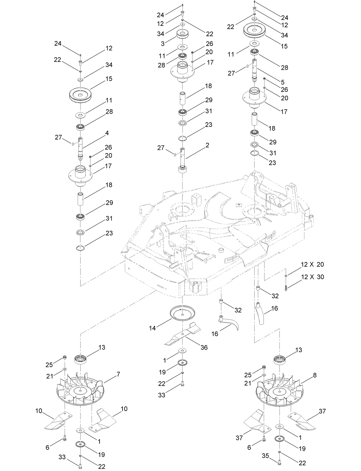 132 cm Cutting Deck Blade and Pulley Assembly