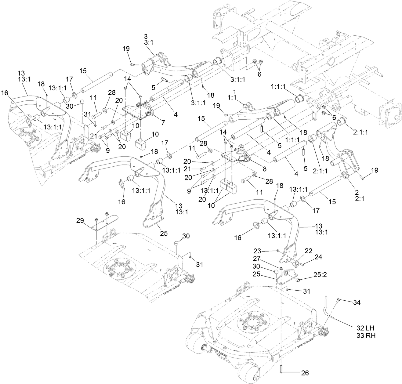 No. 1, 4 and 5 Lift Arm and Deck Assembly