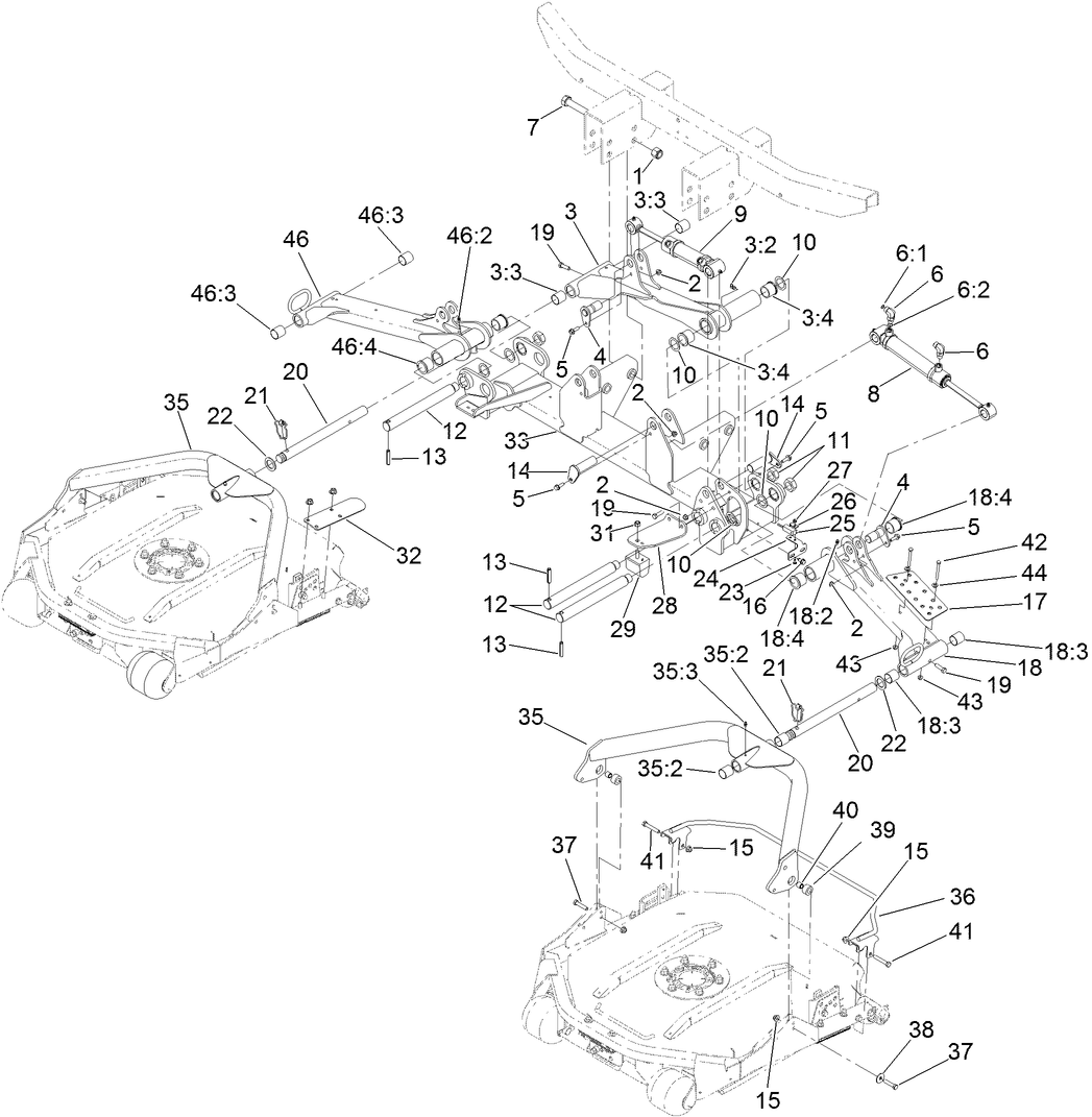 No. 1, No. 4 and No. 5 Lift Arm and Deck Assembly