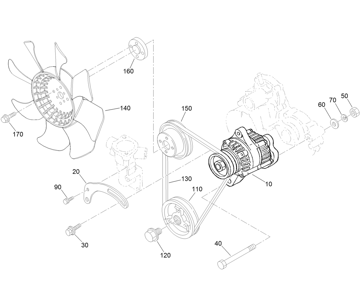 Alternator, Pulley and Fan Assembly