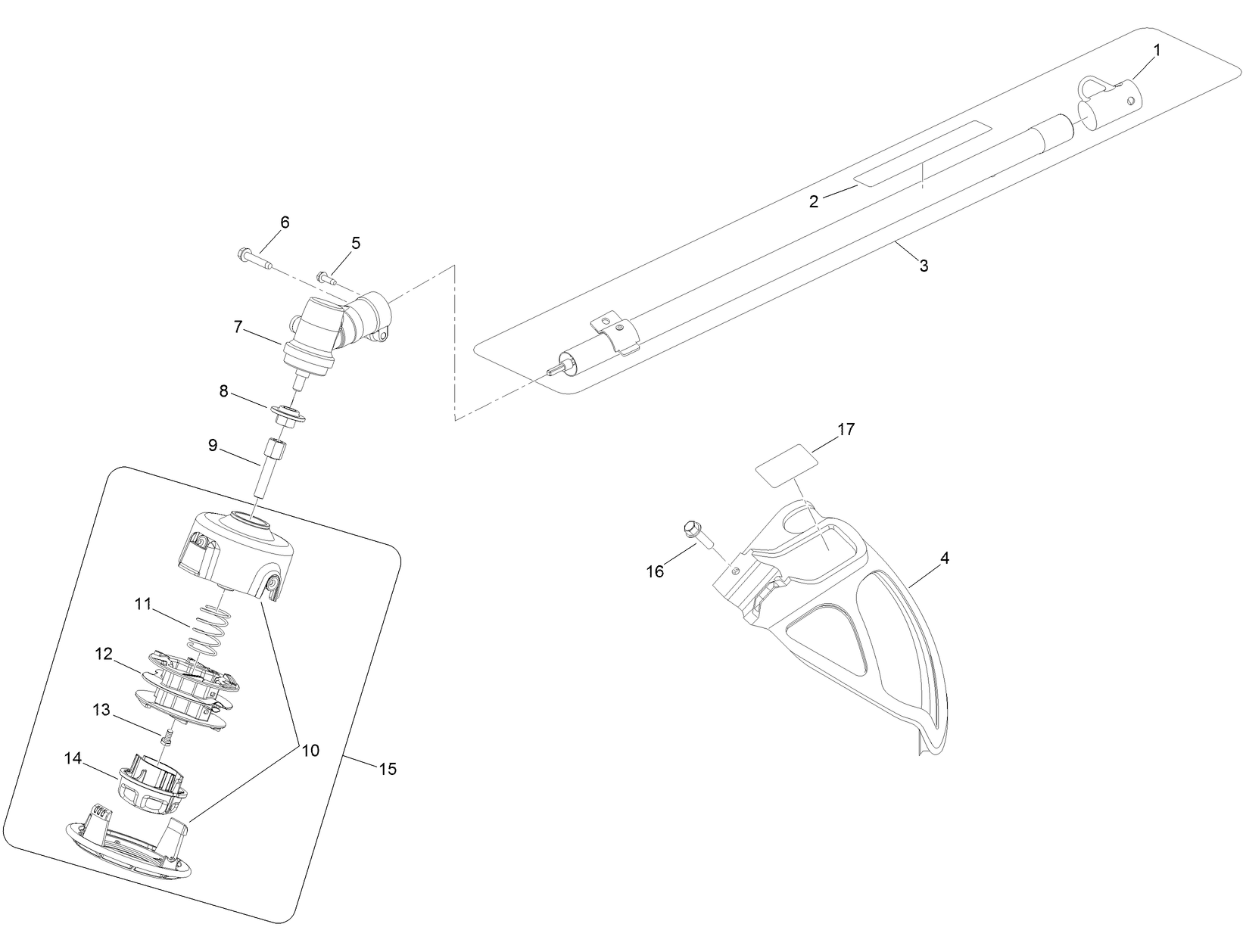 Trimmer Head, Shaft and Guard Assembly