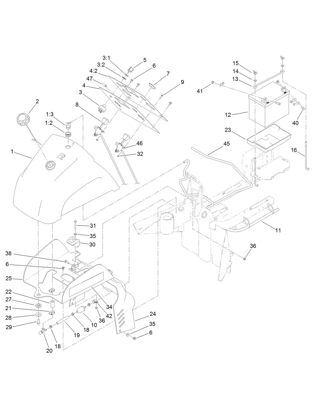 Fuel Tank and Battery Assembly