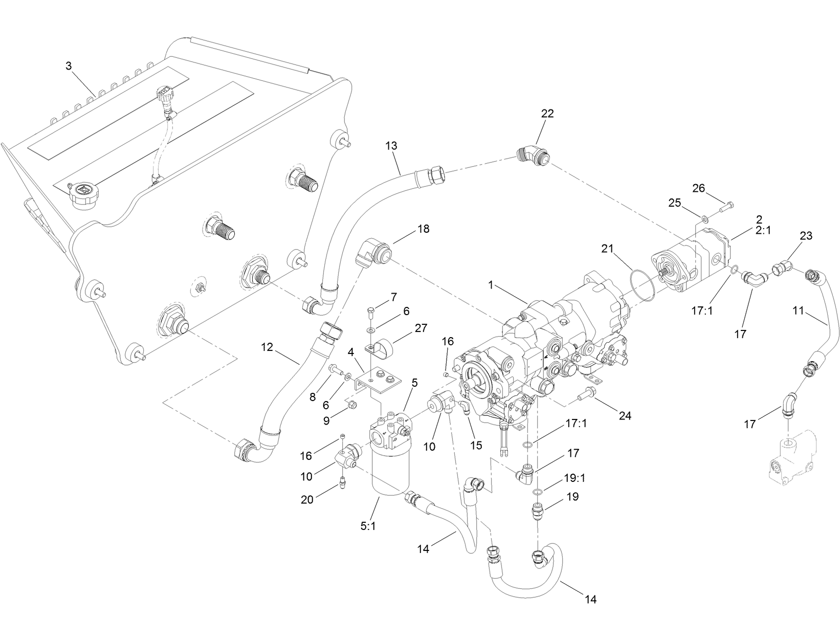 Hydraulic Tank and Tandem Pump Assembly
