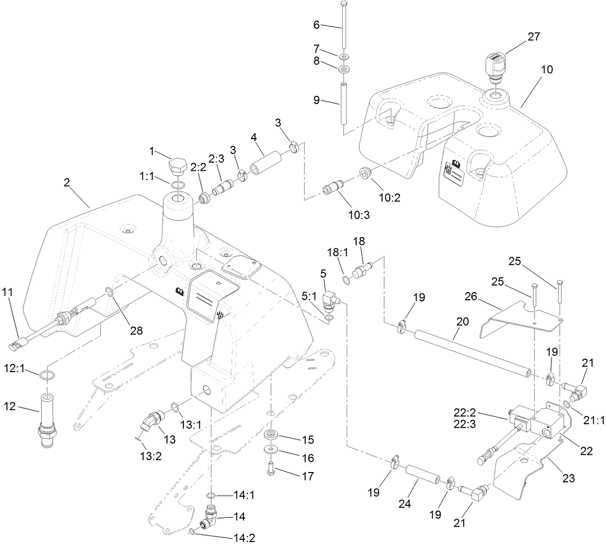 Hydraulic Tank and Leak Detector Assembly