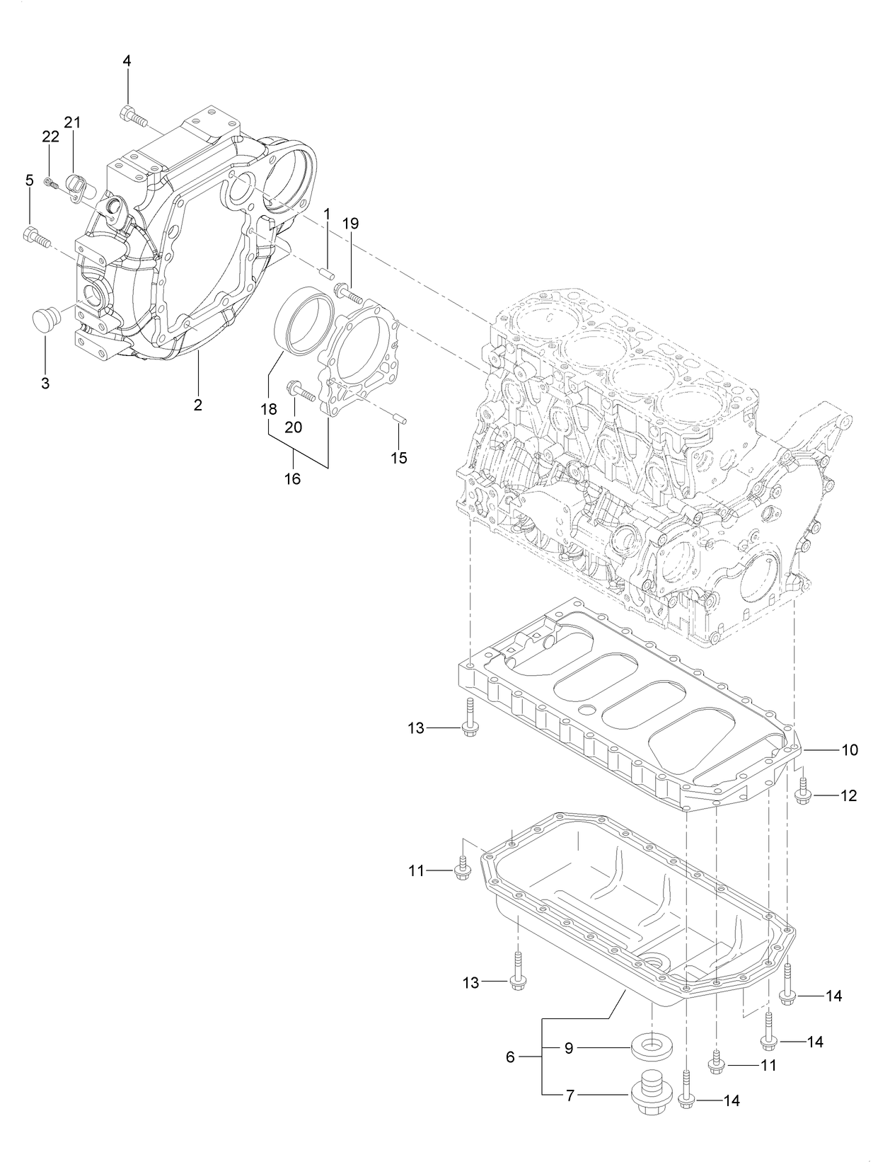 Flywheel Housing and Oil Sump Assembly