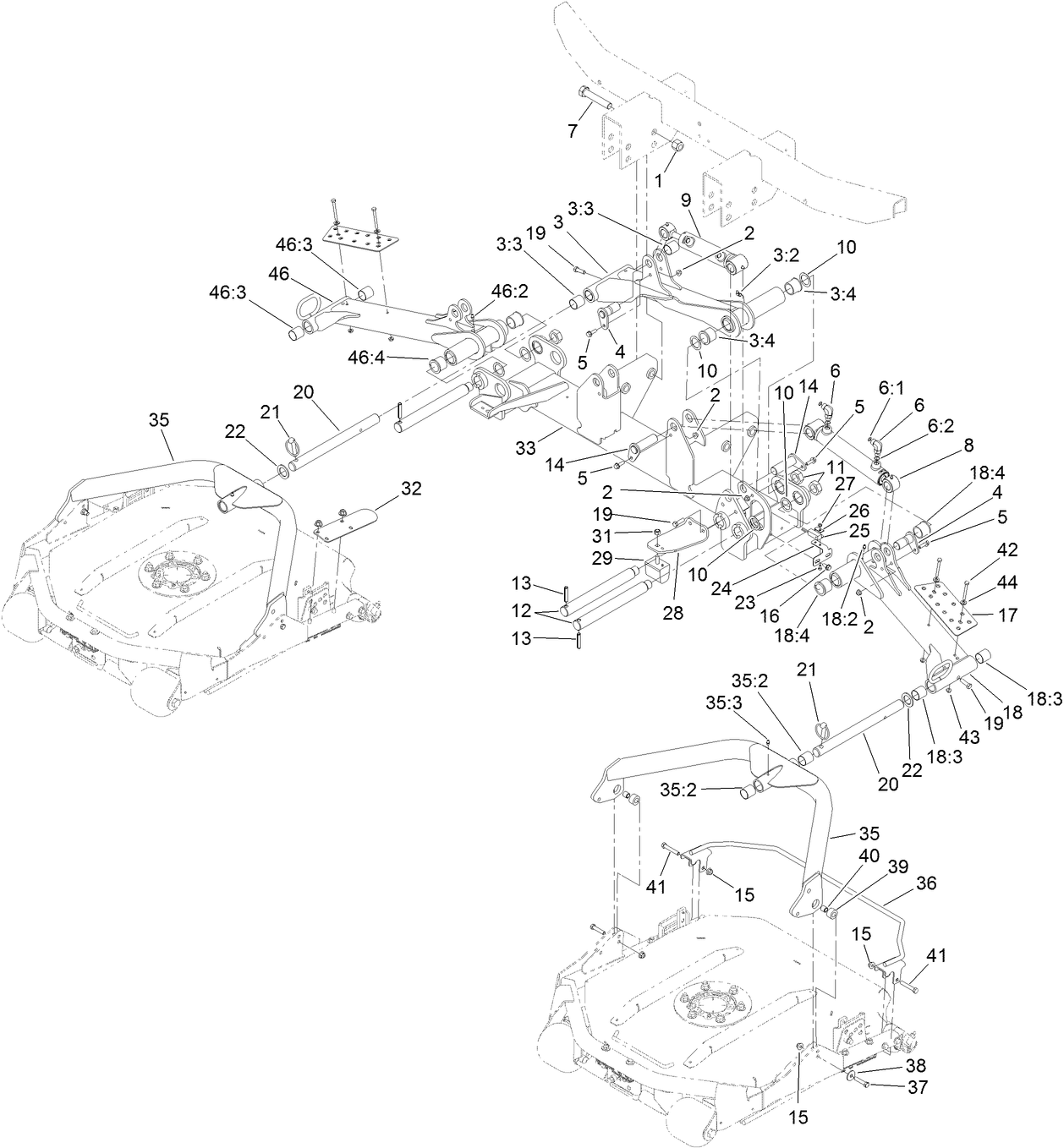 No. 1, No. 4 and No. 5 Lift Arm and Deck Assembly