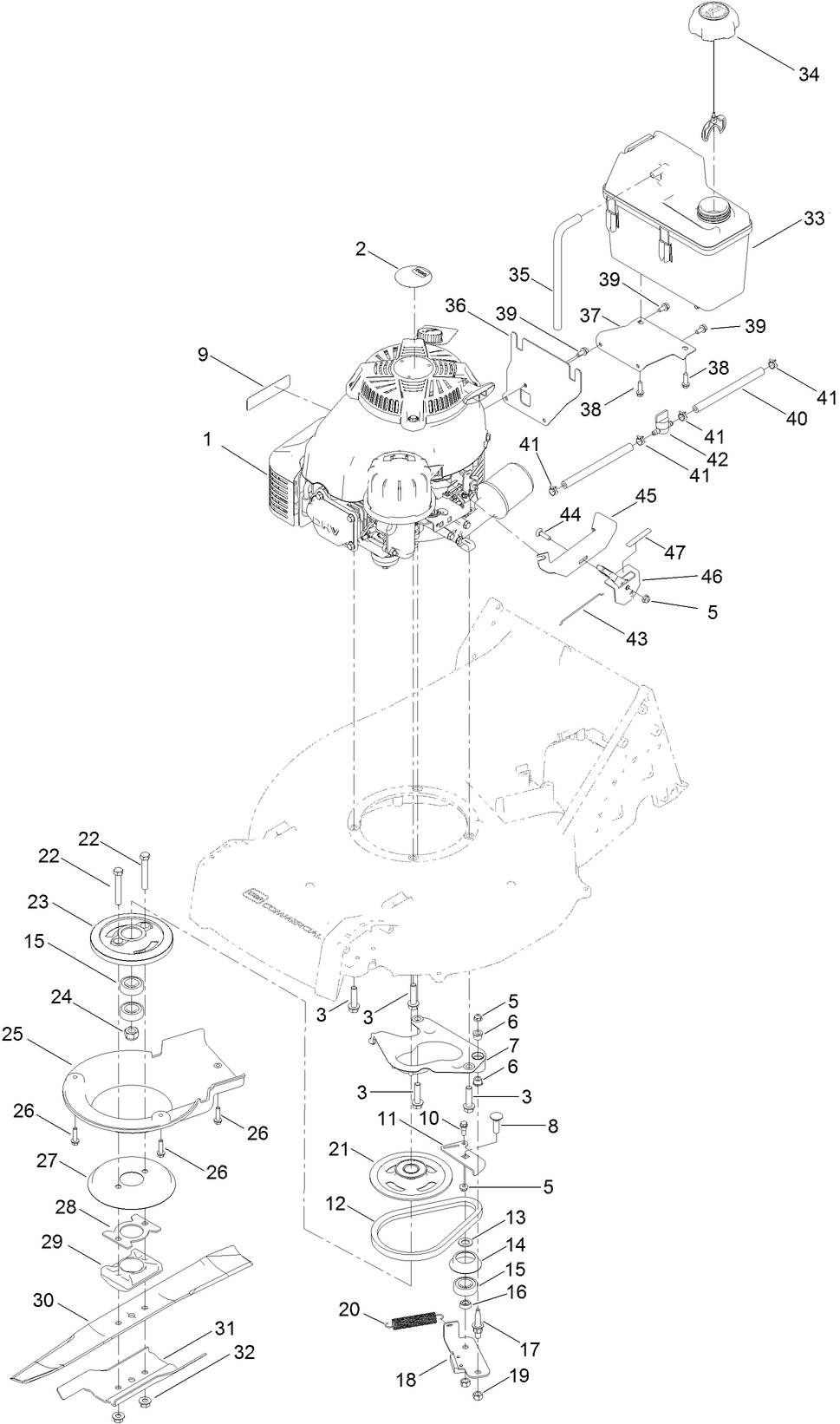 Engine and Fuel Tank Assembly