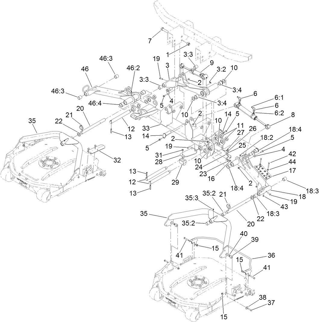 No. 1, No. 4 and No. 5 Lift Arm and Deck Assembly