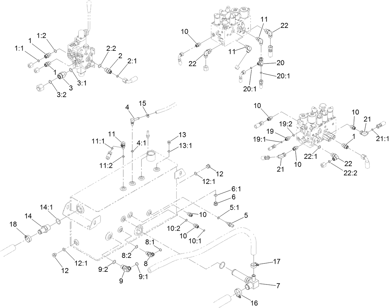 Hydraulic Tank and Auxiliary Valve Fitting Assembly