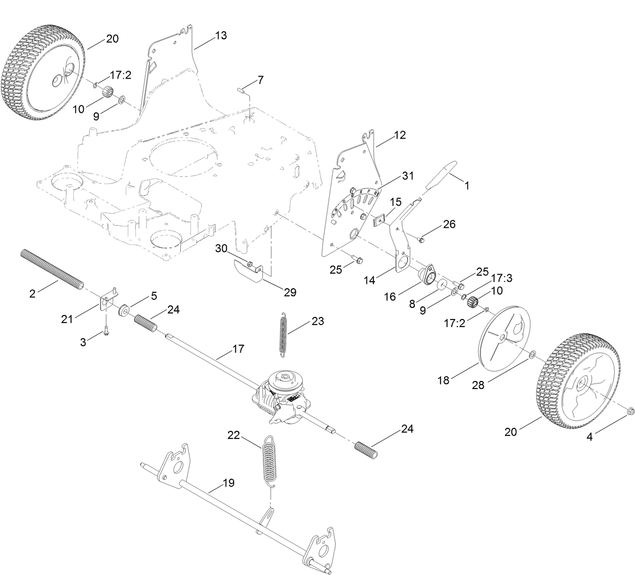 Rear Wheel and Height-of-Cut Assembly