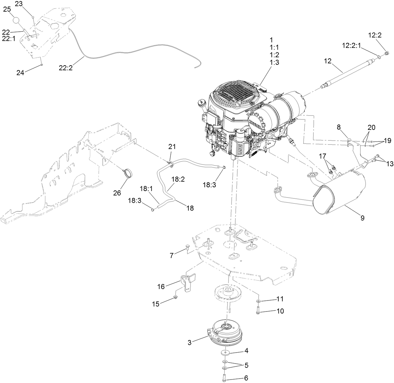 Engine, Clutch and Muffler Assembly
