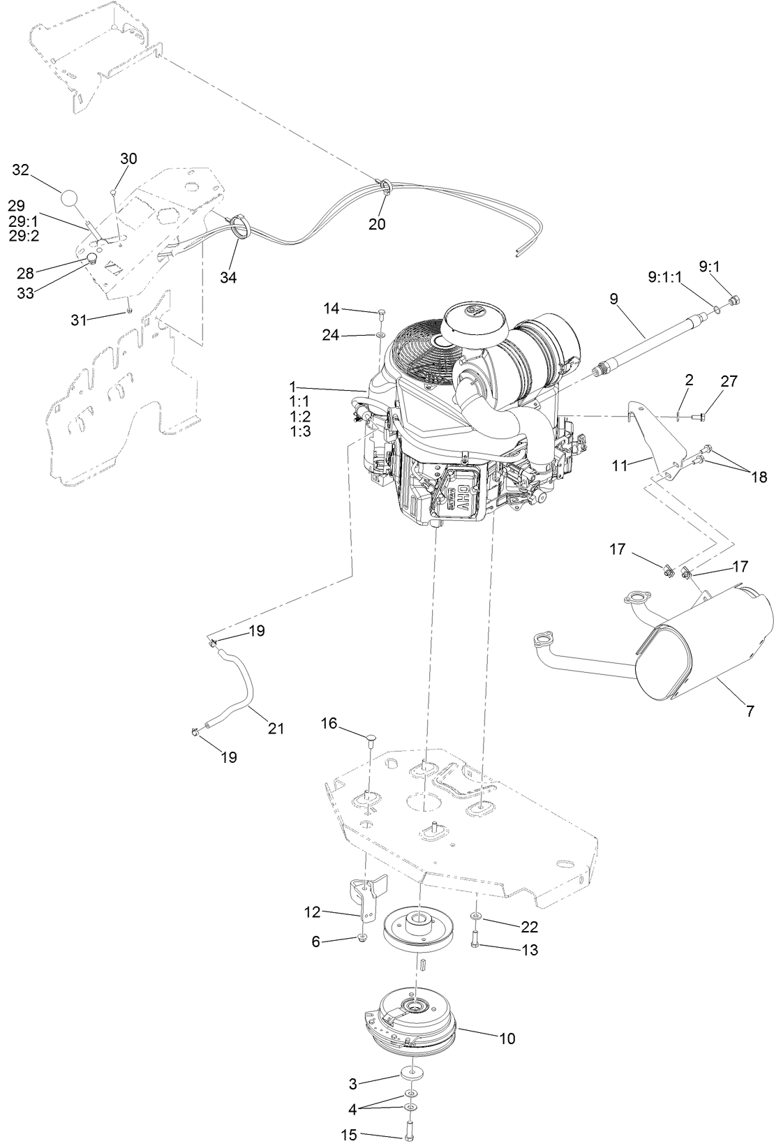 Engine, Clutch and Muffler Assembly
