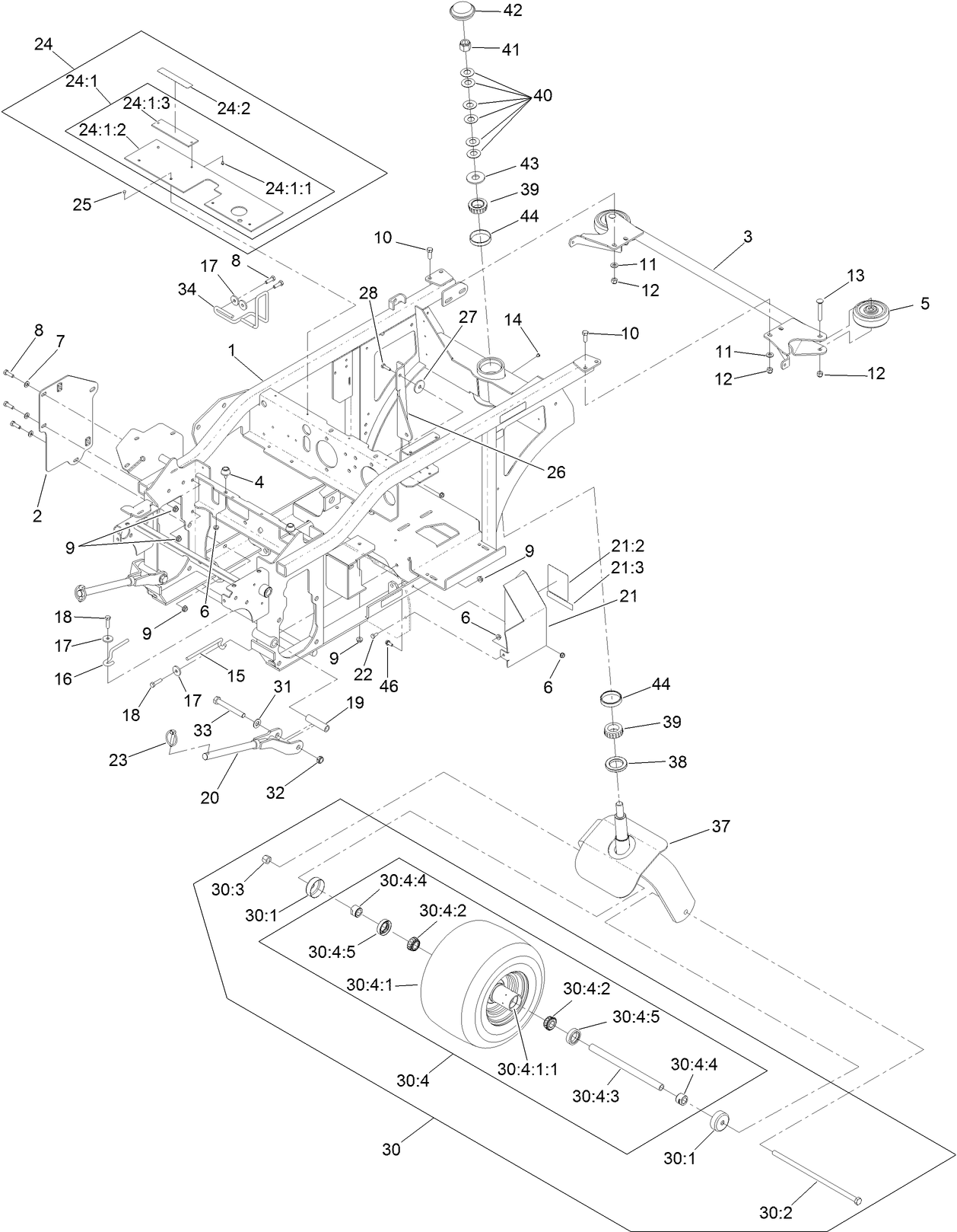 Main Frame and Caster Wheel Assembly