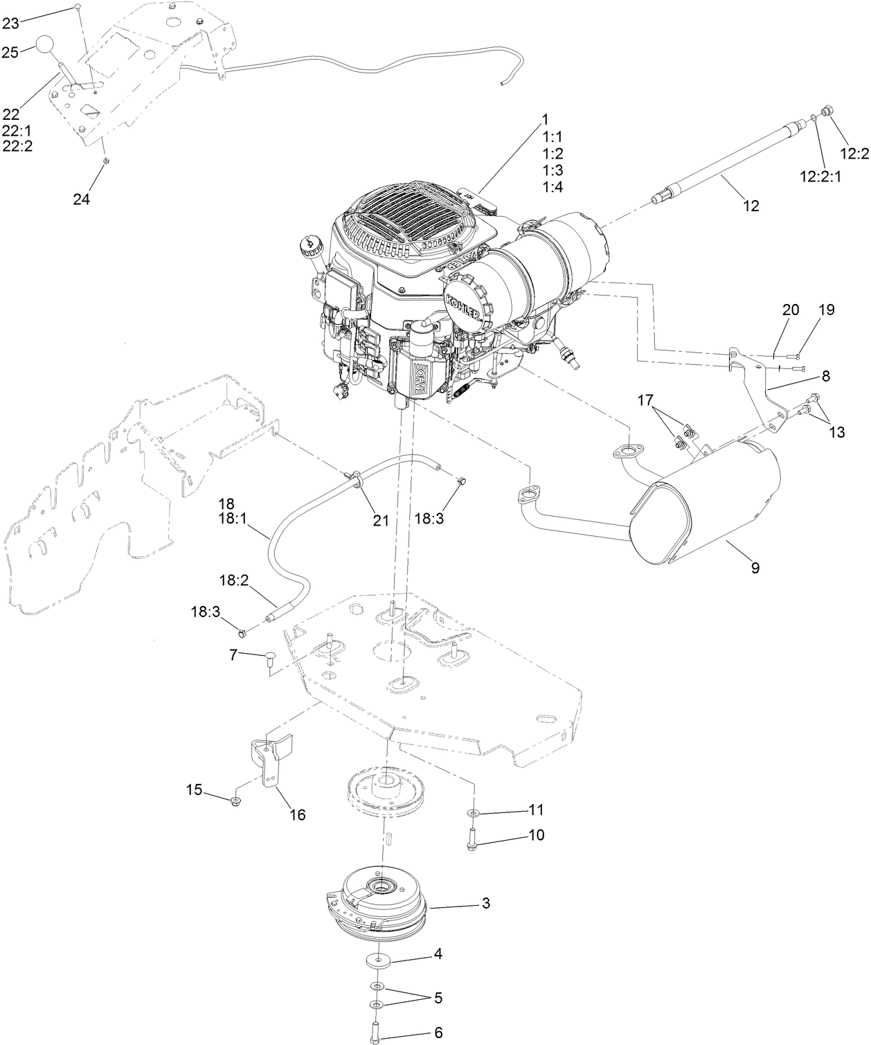 Engine, Clutch and Muffler Assembly