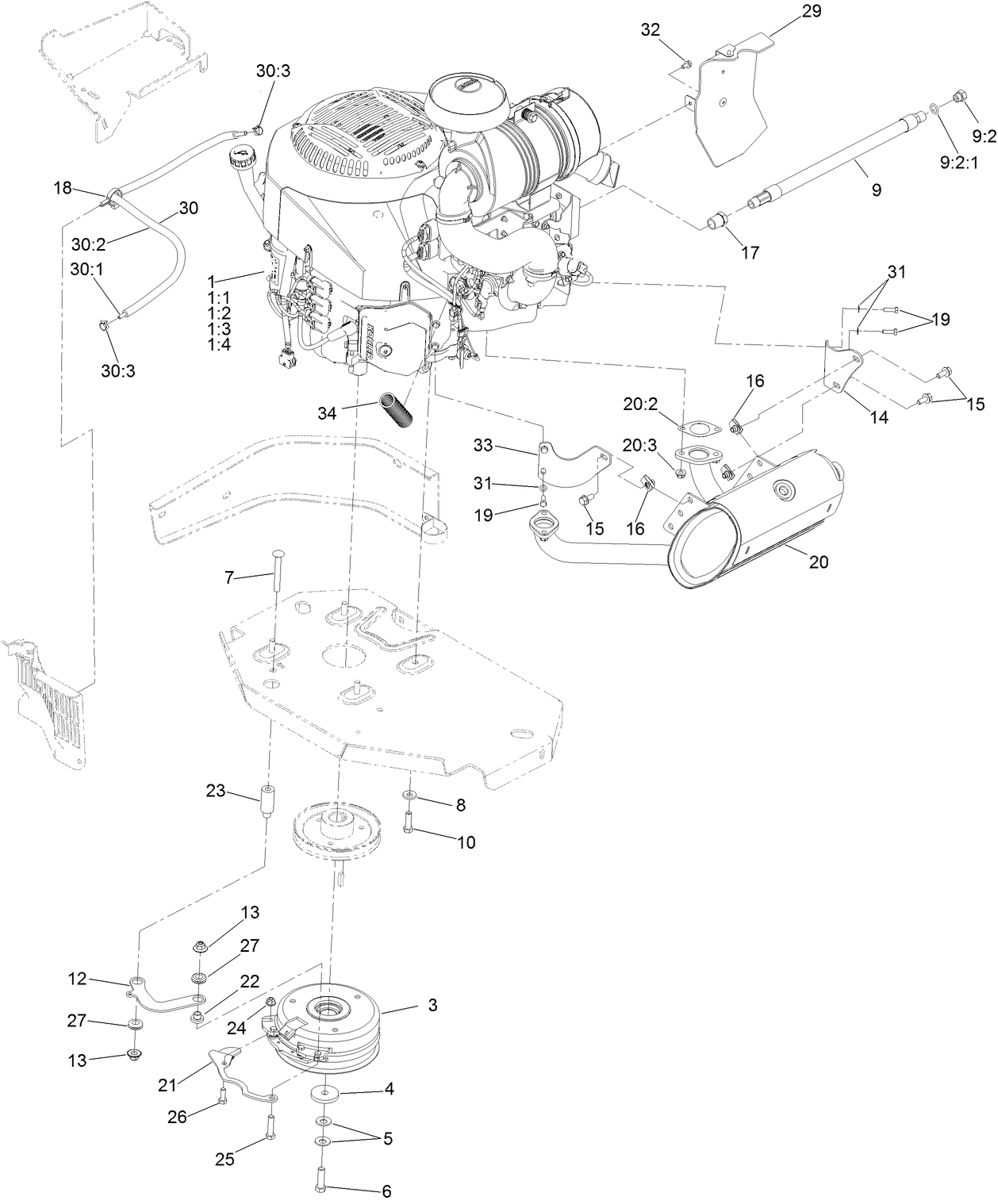 Engine, Clutch and Muffler Assembly