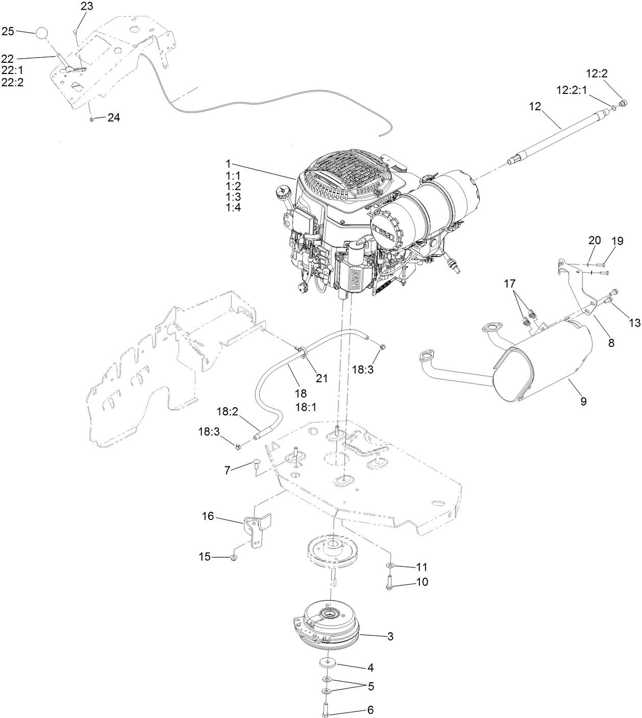 Engine, Clutch and Muffler Assembly