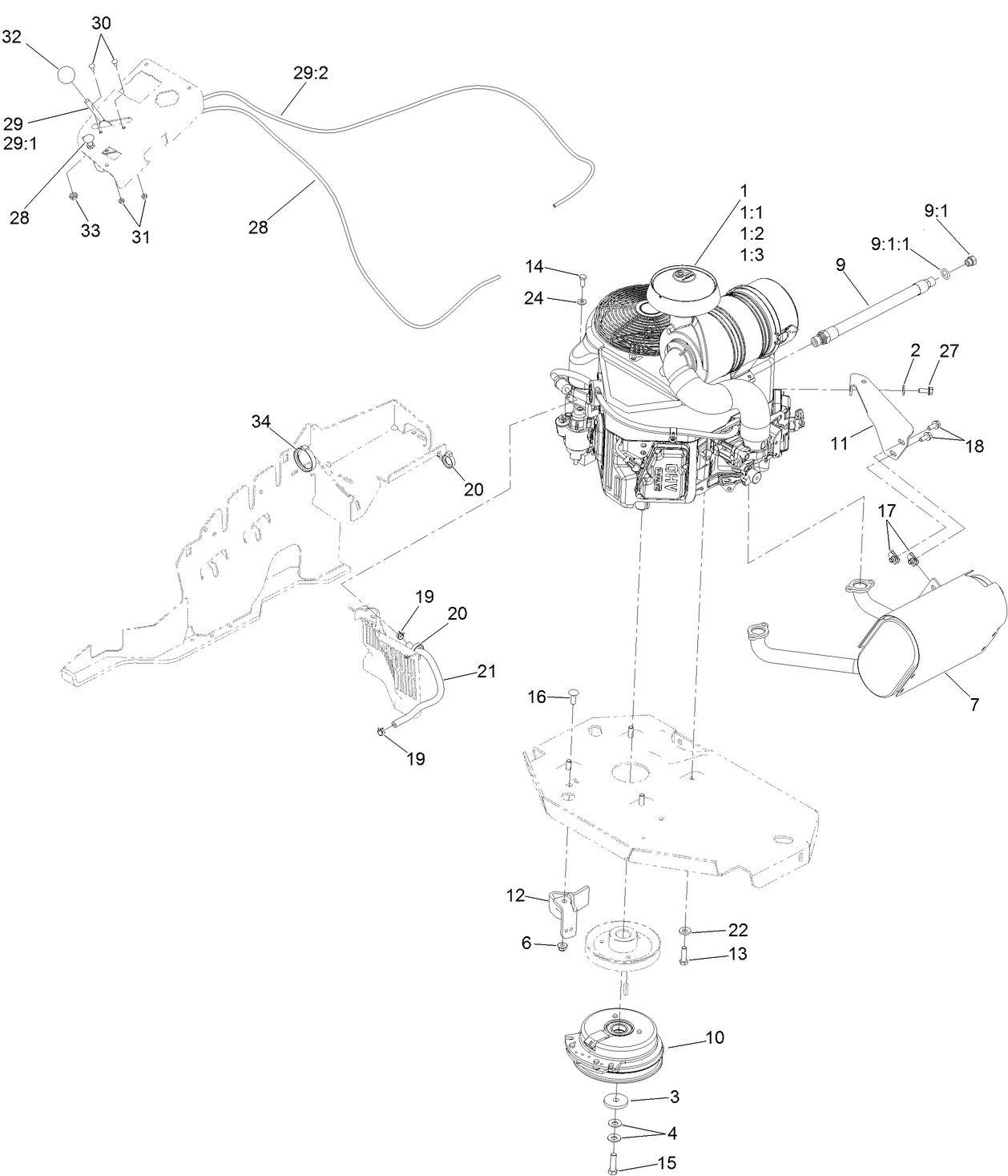 Engine, Clutch and Muffler Assembly