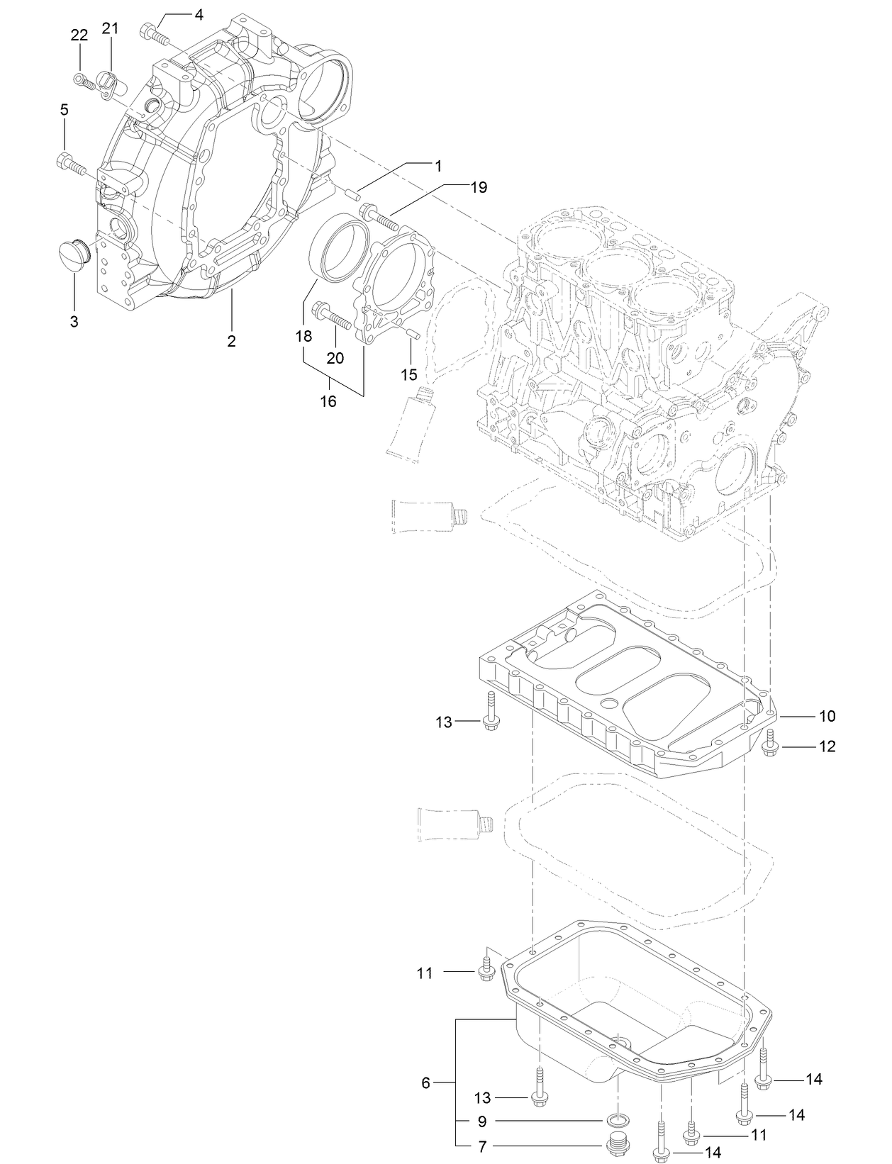 Flywheel Housing and Oil Sump Assembly