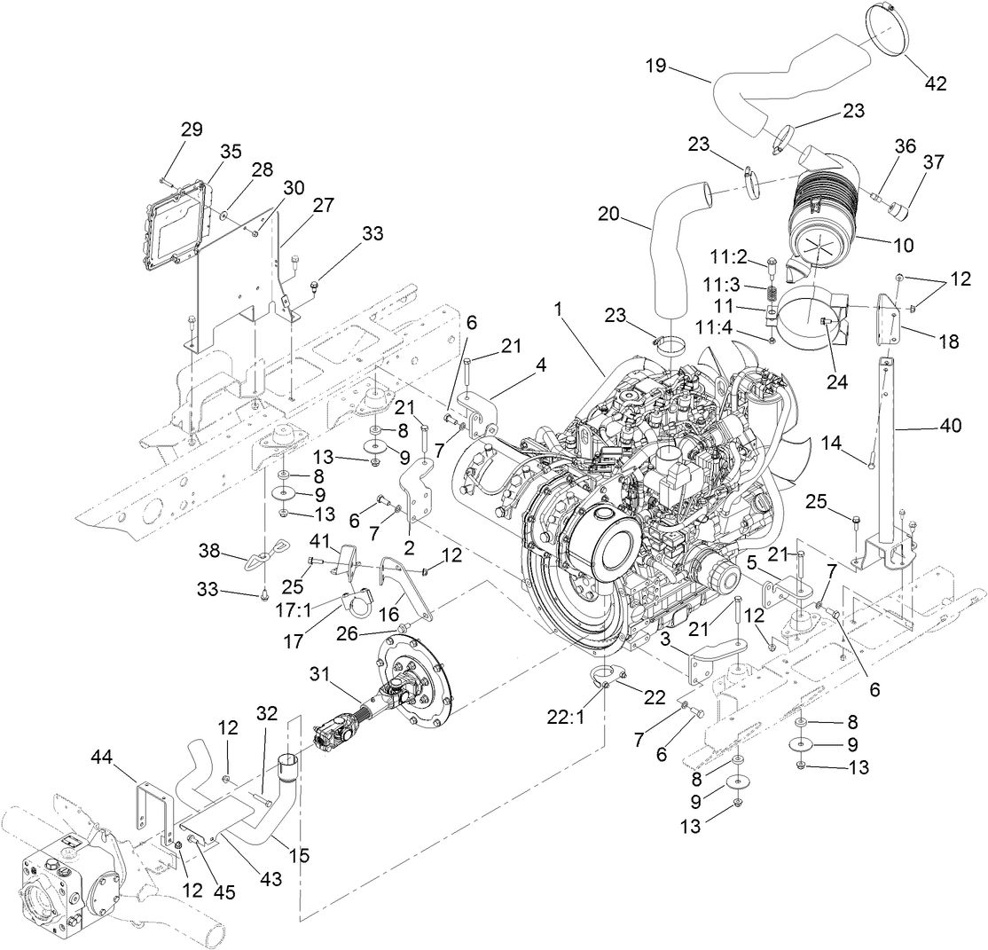 Engine, Air Cleaner and Drive Shaft Assembly