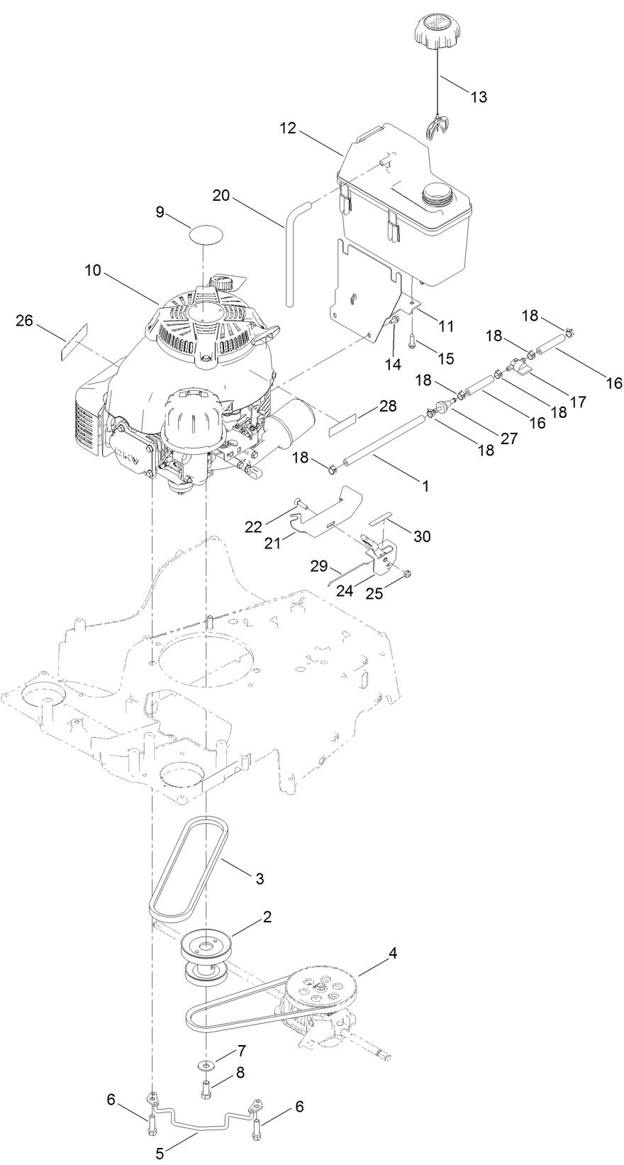 Engine and Fuel Tank Assembly