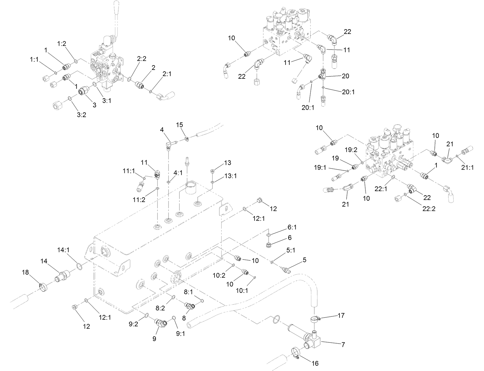 Hydraulic Tank, Manifold, and Auxiliary  Valve Fitting Assembly