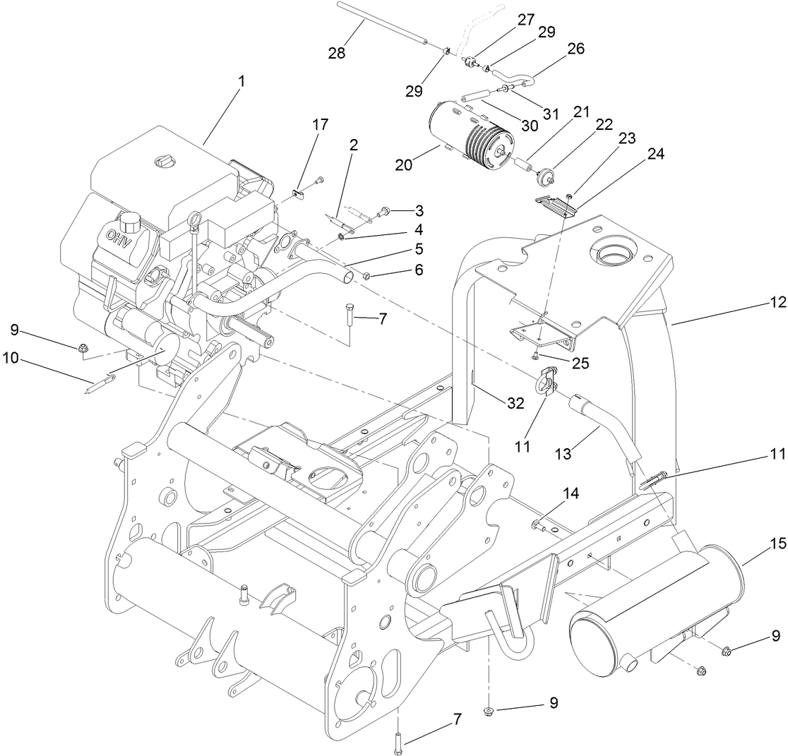 Engine and Muffler Assembly