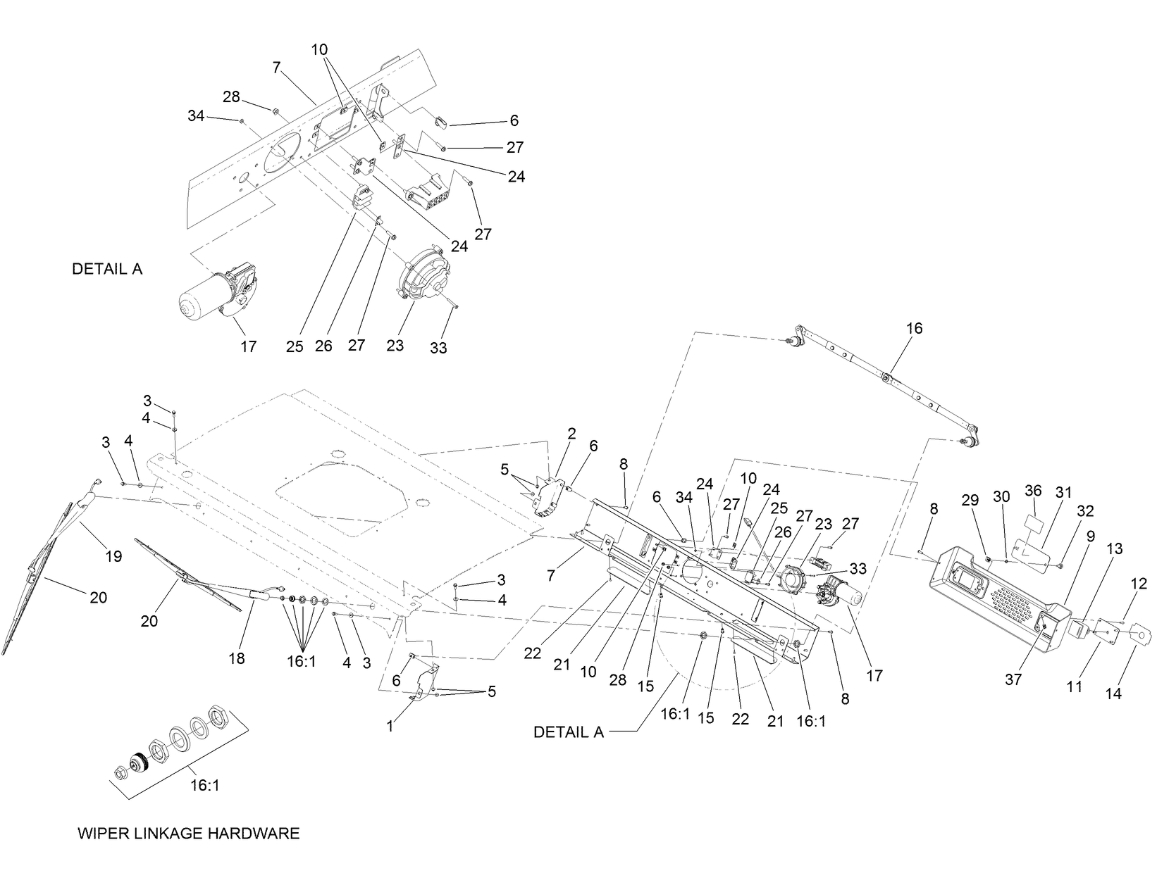 Cab Roof Windshield Wiper Assembly