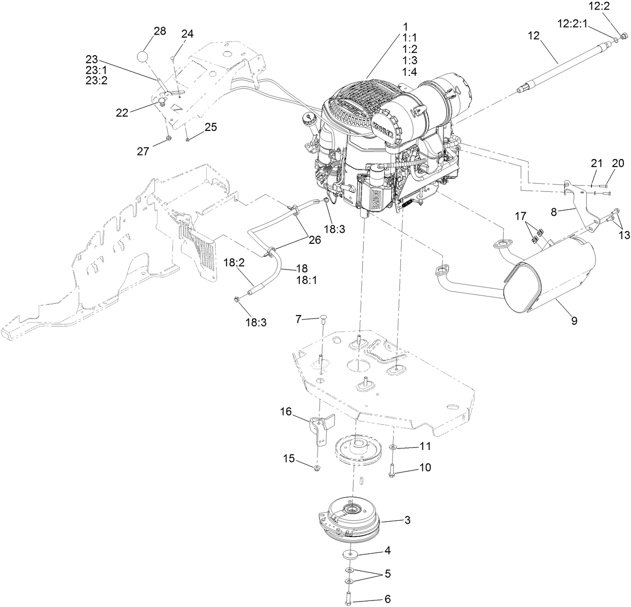 Engine, Clutch and Muffler Assembly