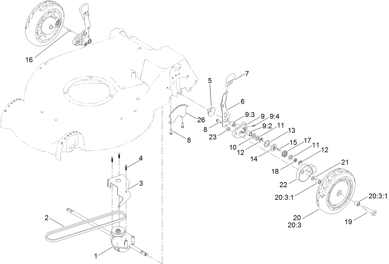 Rear Wheel and Height-of-Cut Assembly