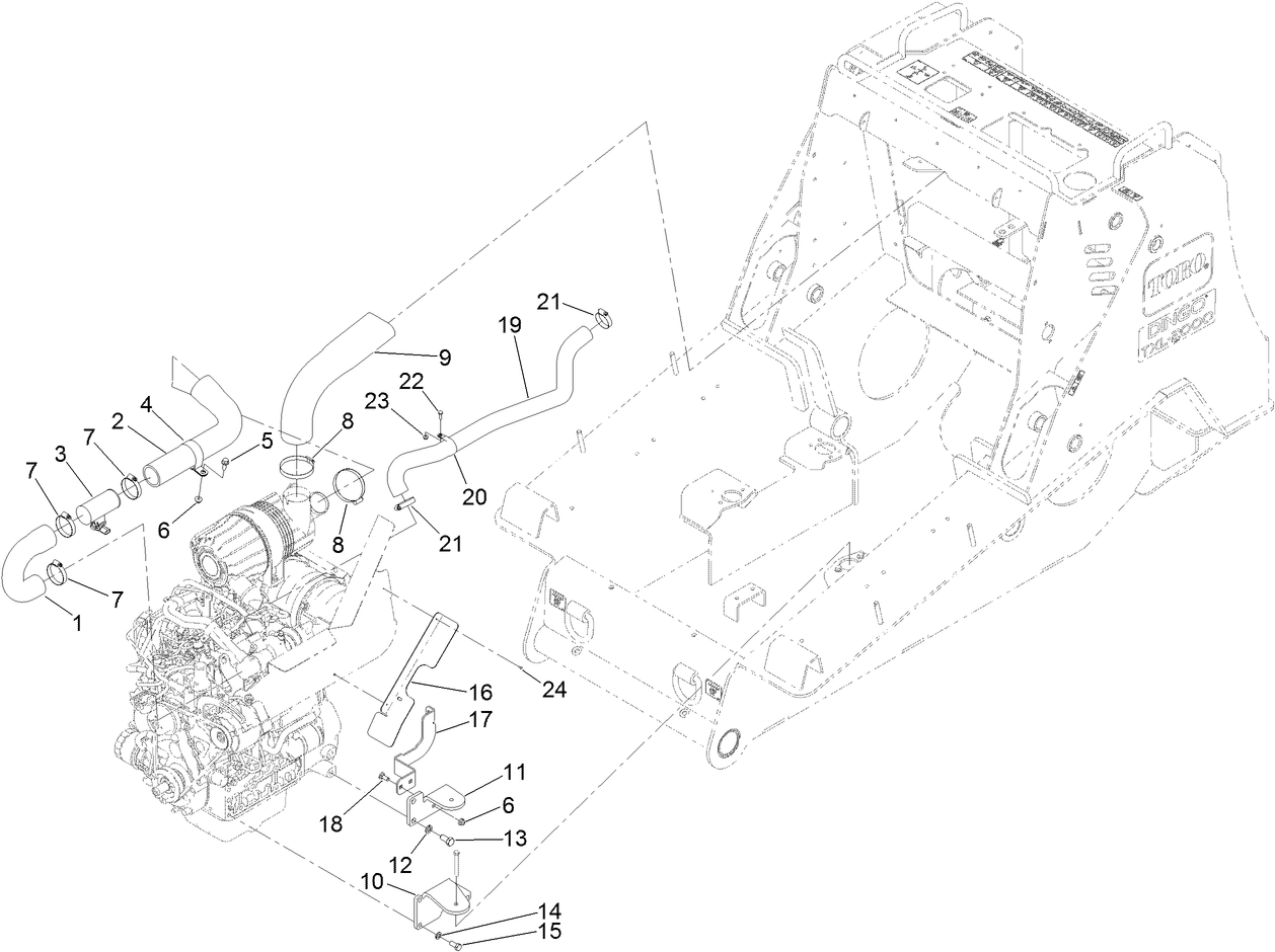 Engine Mount, Starter Shield and  Air Intake Hose Assembly