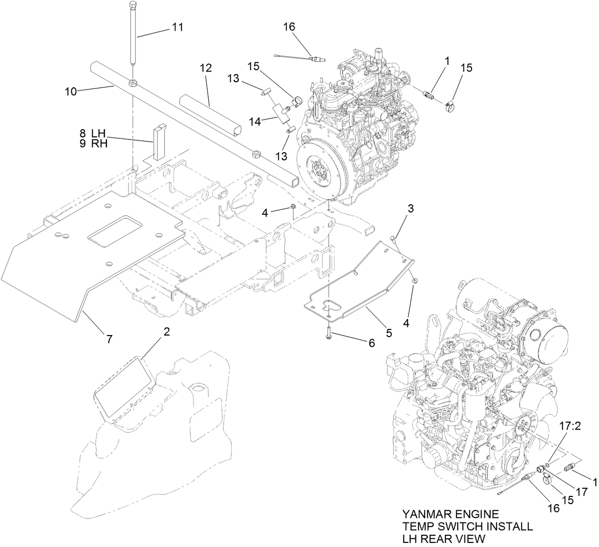 Skid Plate, Radiator Fitting and Temperature Switch Assembly