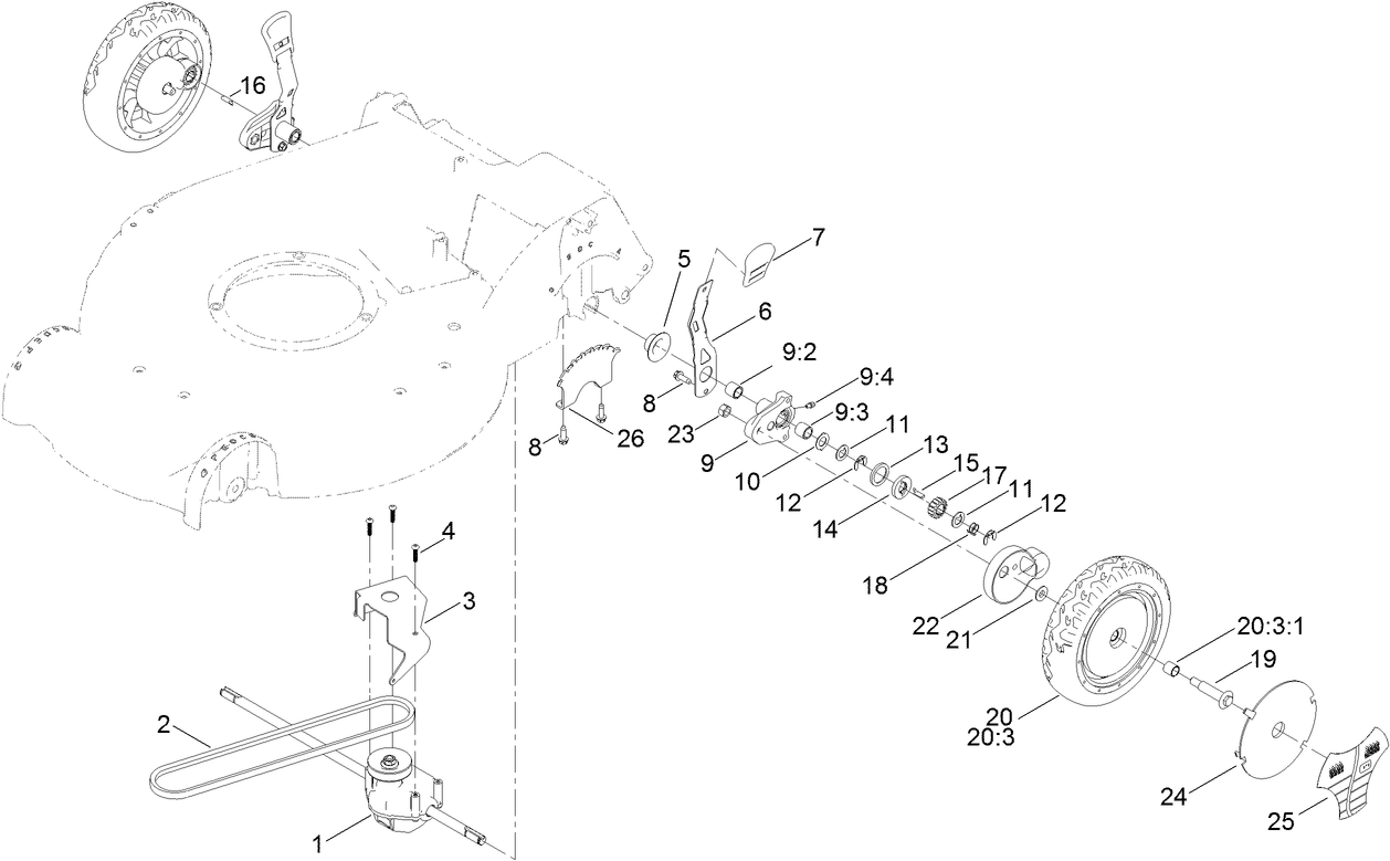 Rear Wheel and Height-of-Cut Assembly