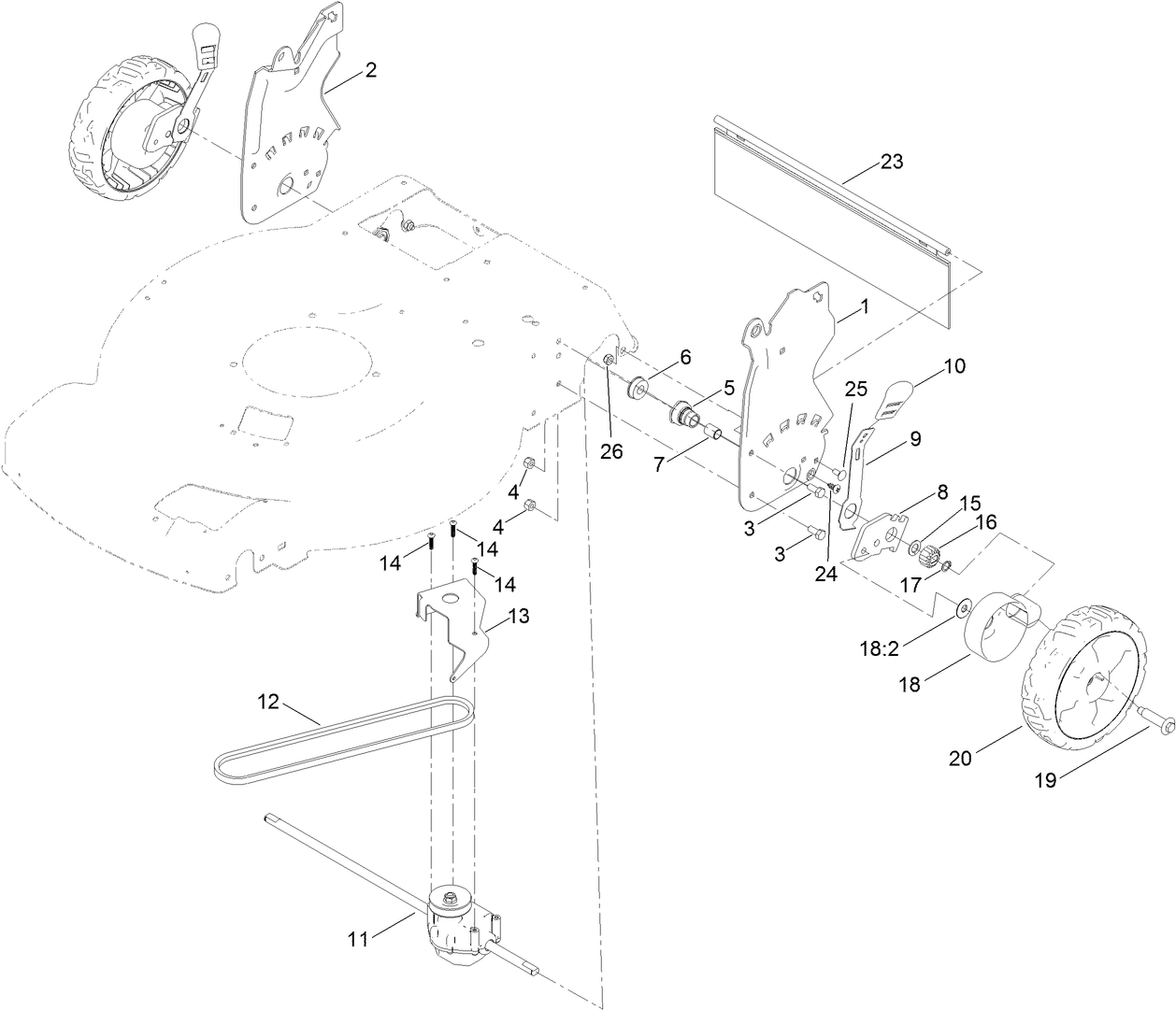 Rear Wheel and Height-of-Cut Assembly