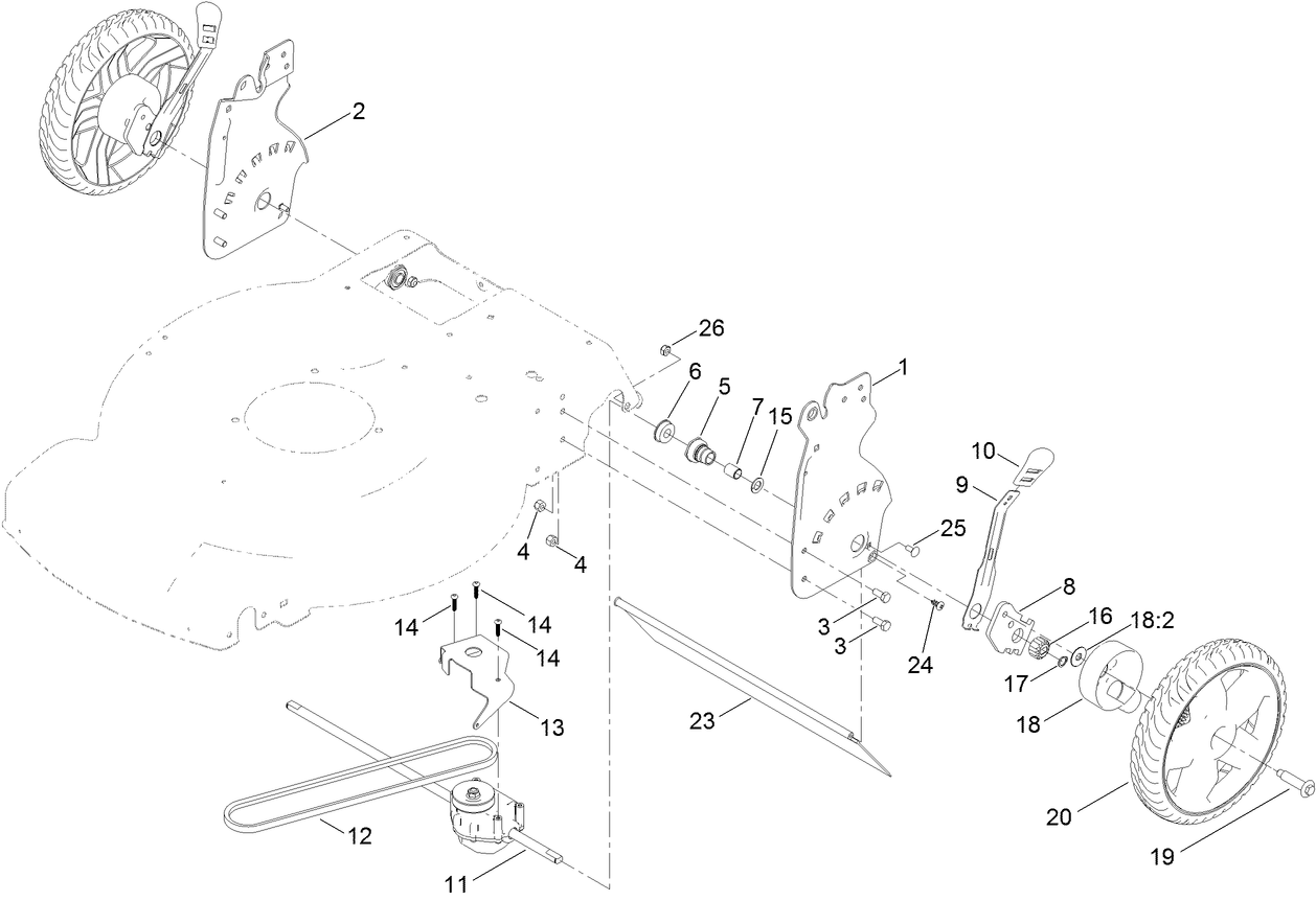 Rear Wheel and Height-of-Cut Assembly