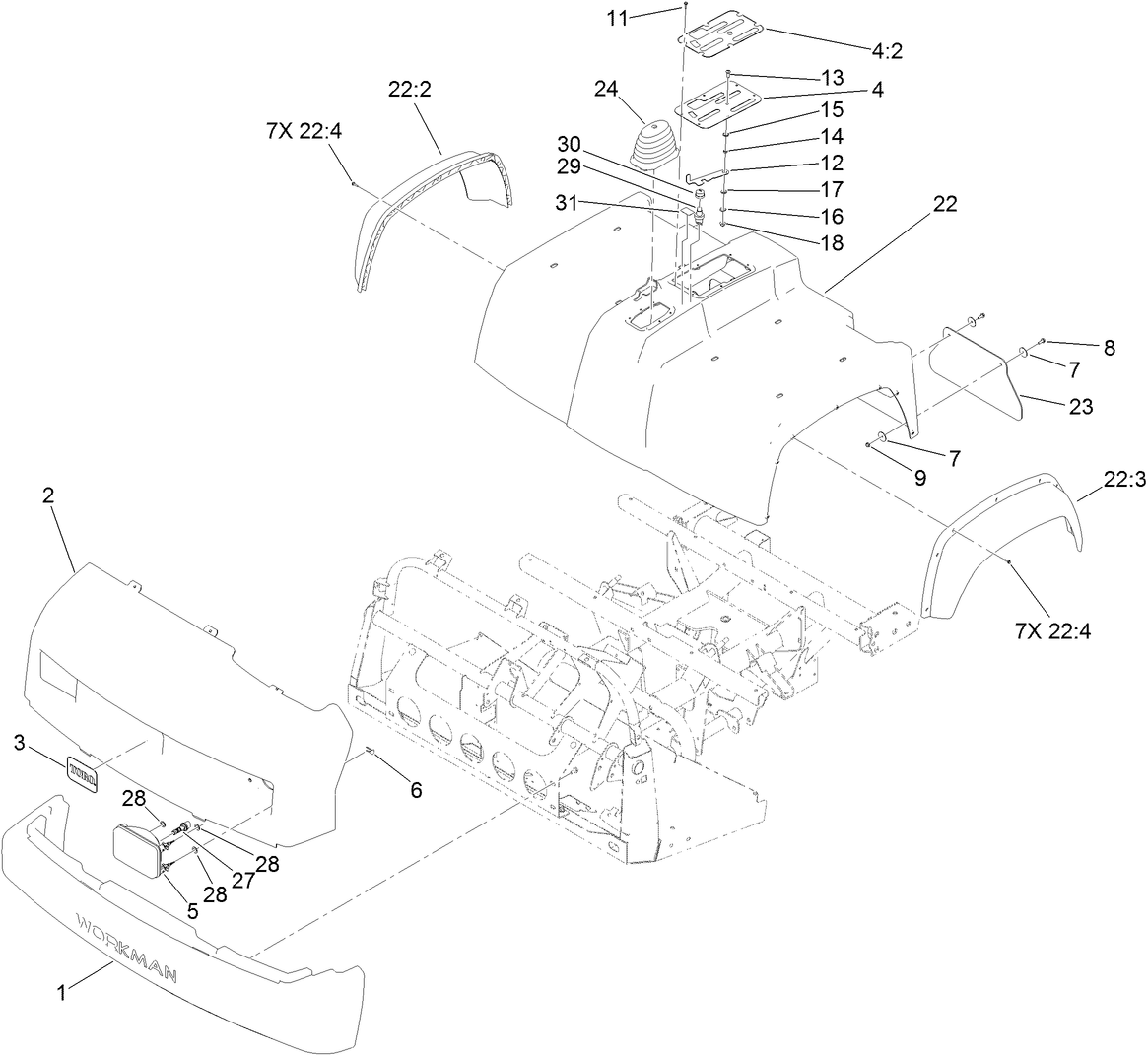 Bumper, Hood and Seat Base Assembly