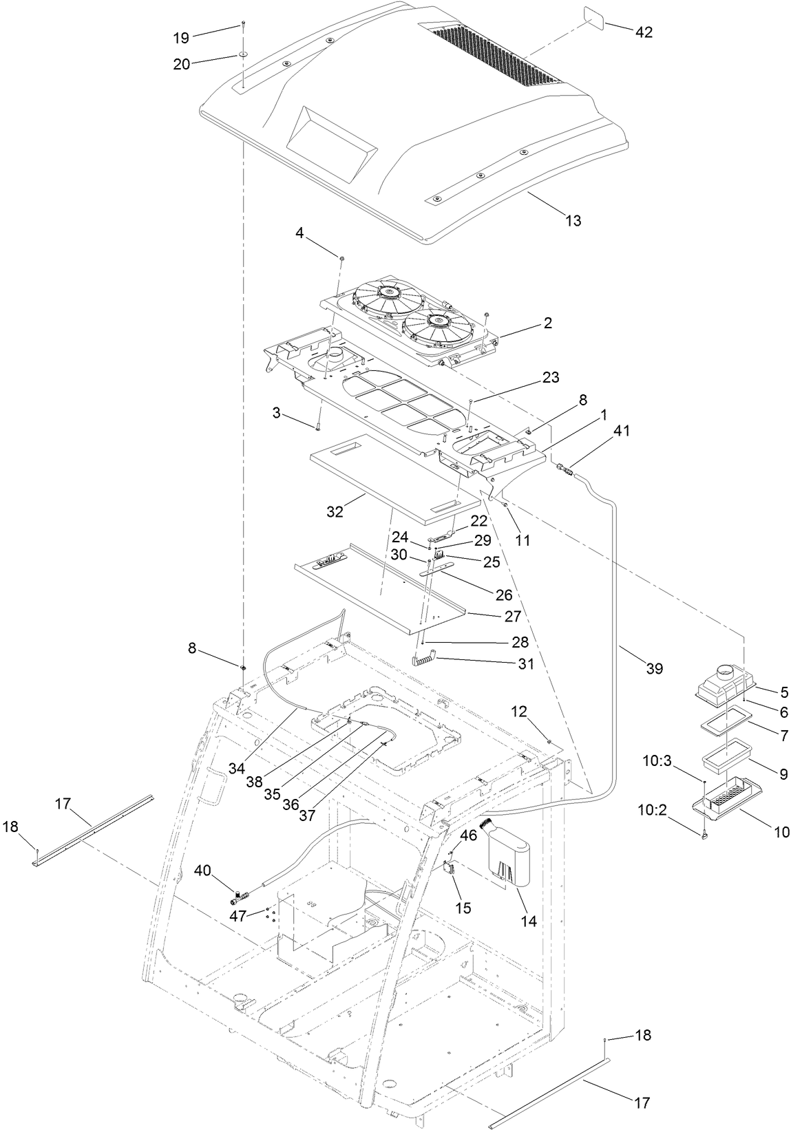 Cab Roof A/C Condenser and Roof Assembly