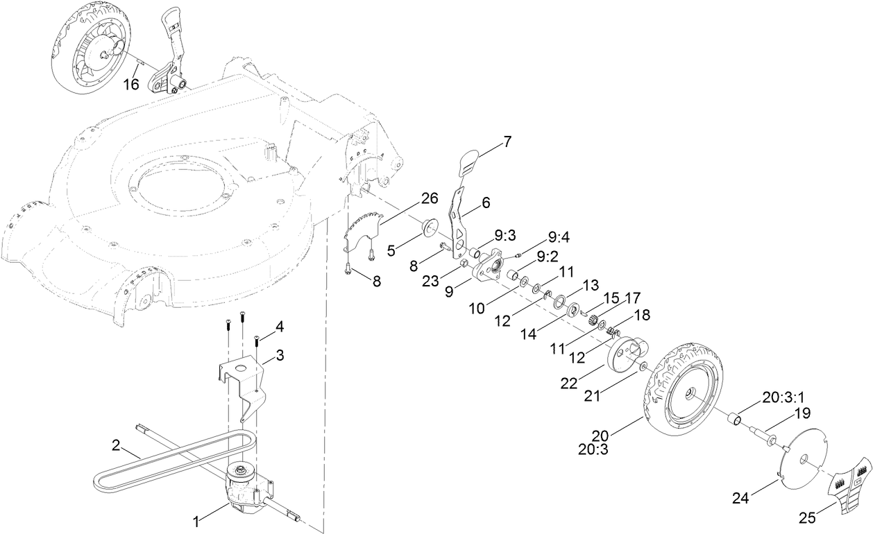 Rear Wheel and Height-of-Cut Assembly