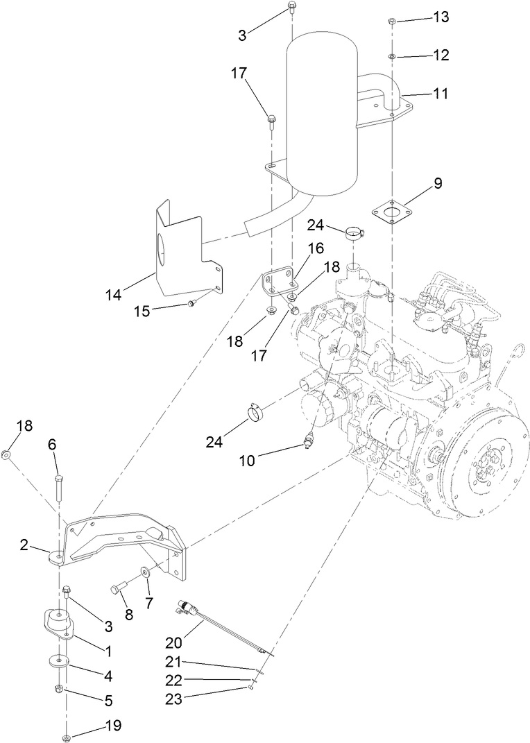 Muffler, Muffler Guard and Engine Mount Assembly