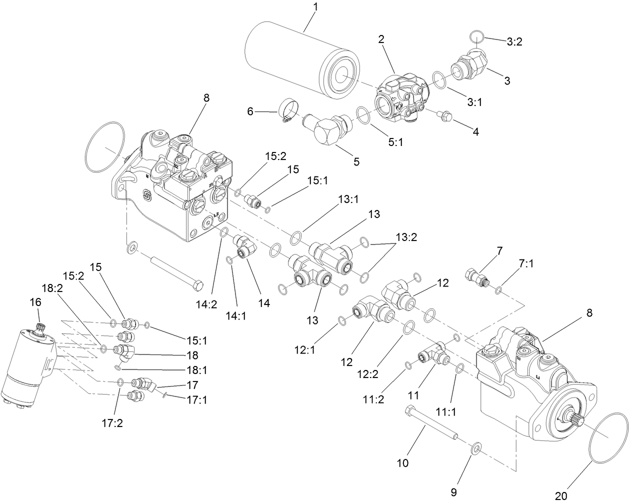 Drive Motor, Steer Valve and Filter Head Assembly