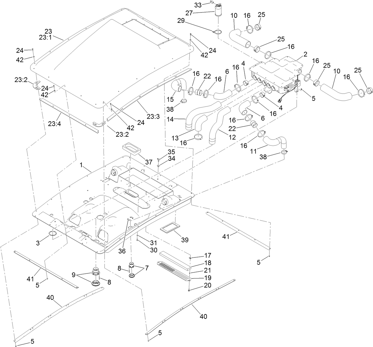 Roof and Headliner Assembly  For Cab Model Only
