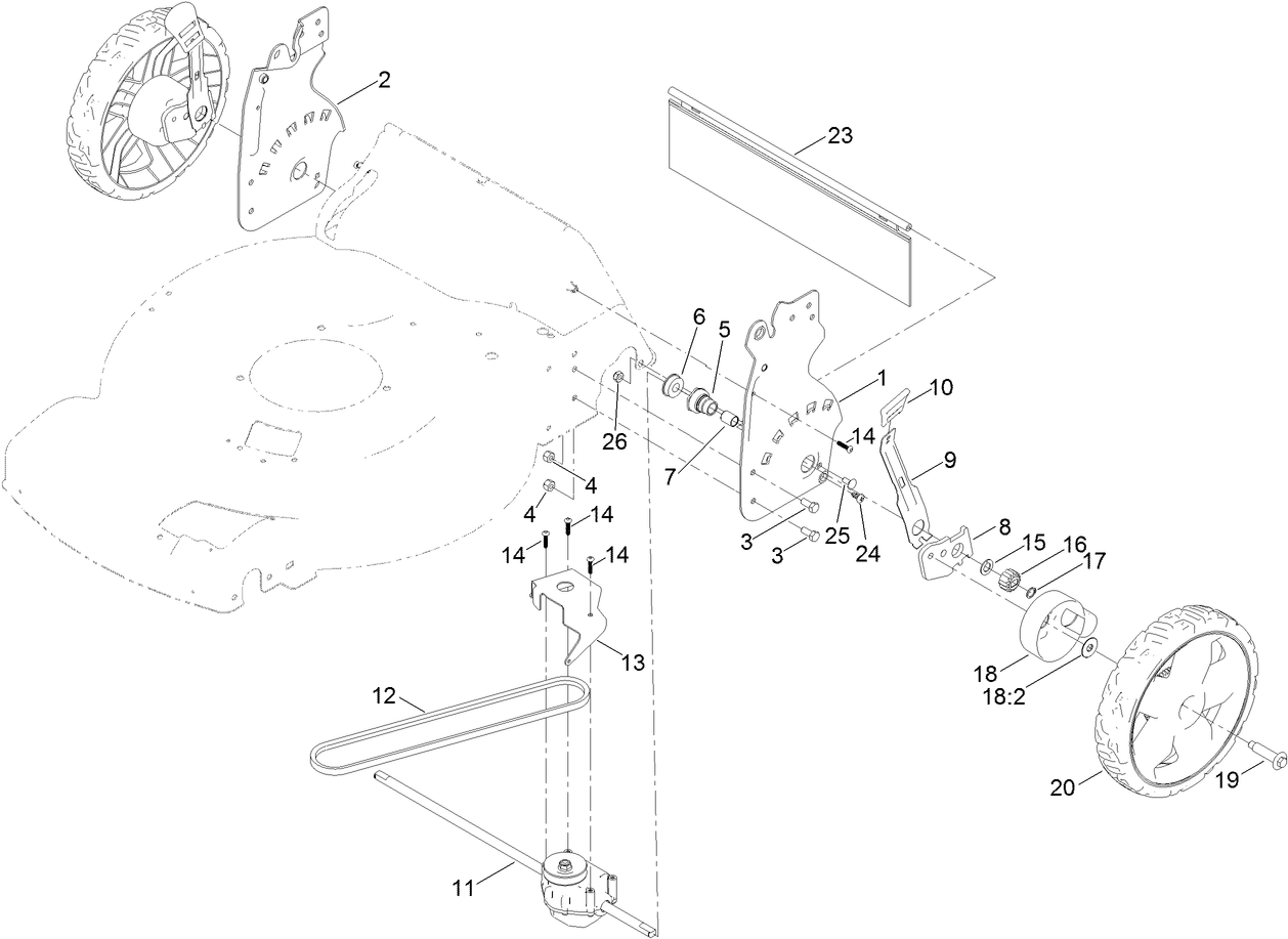 Rear Wheel and Height-of-Cut Assembly