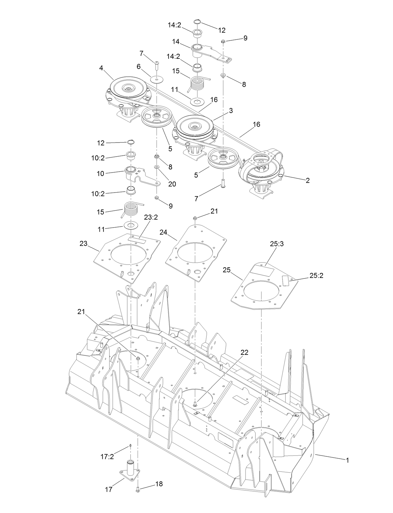 Left Hand Deck Belt, Pulley and Spindle Assembly