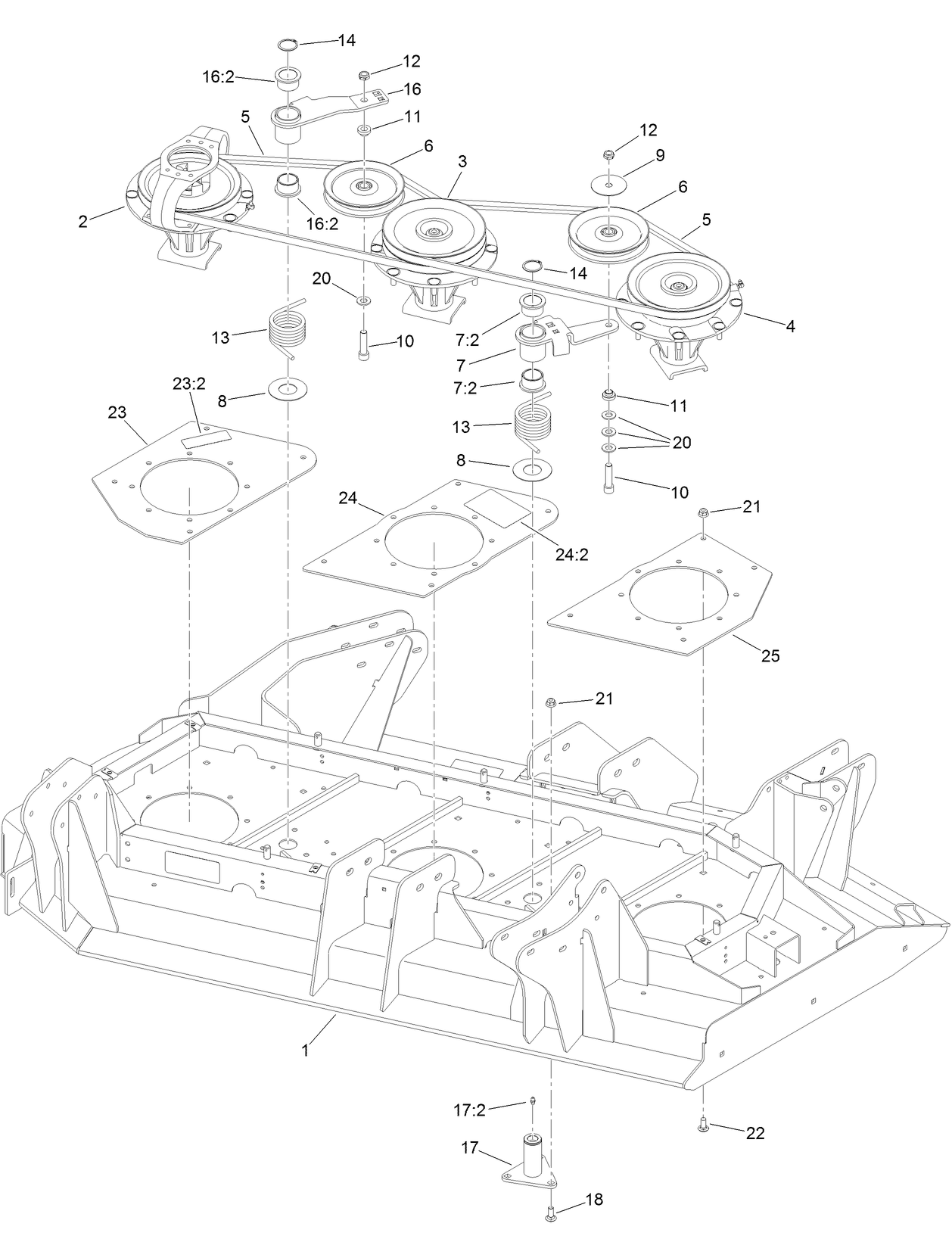 Right Hand Deck Belt, Pulley and Spindle Assembly
