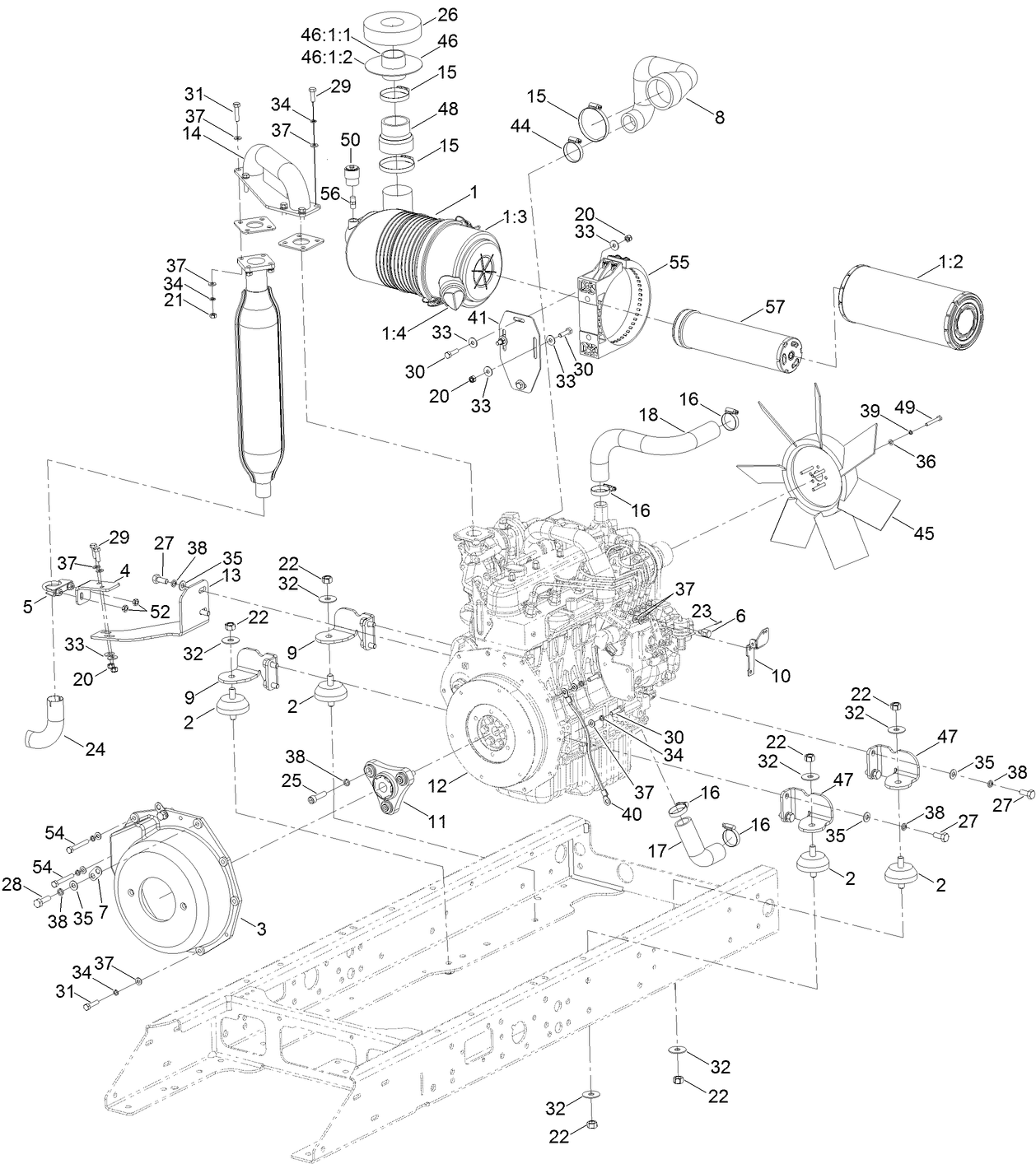 Engine and Muffler Assembly